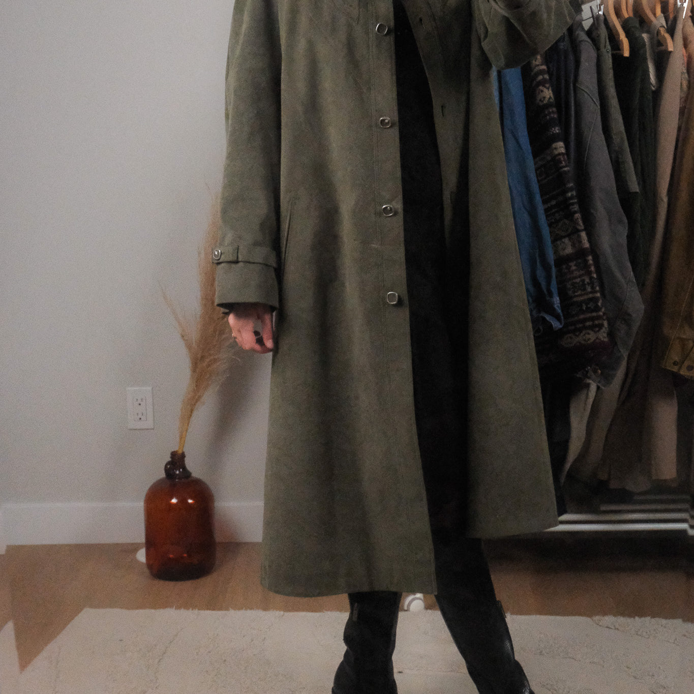 Vintage x Lined Faux Suede Embroidered Coat (L)