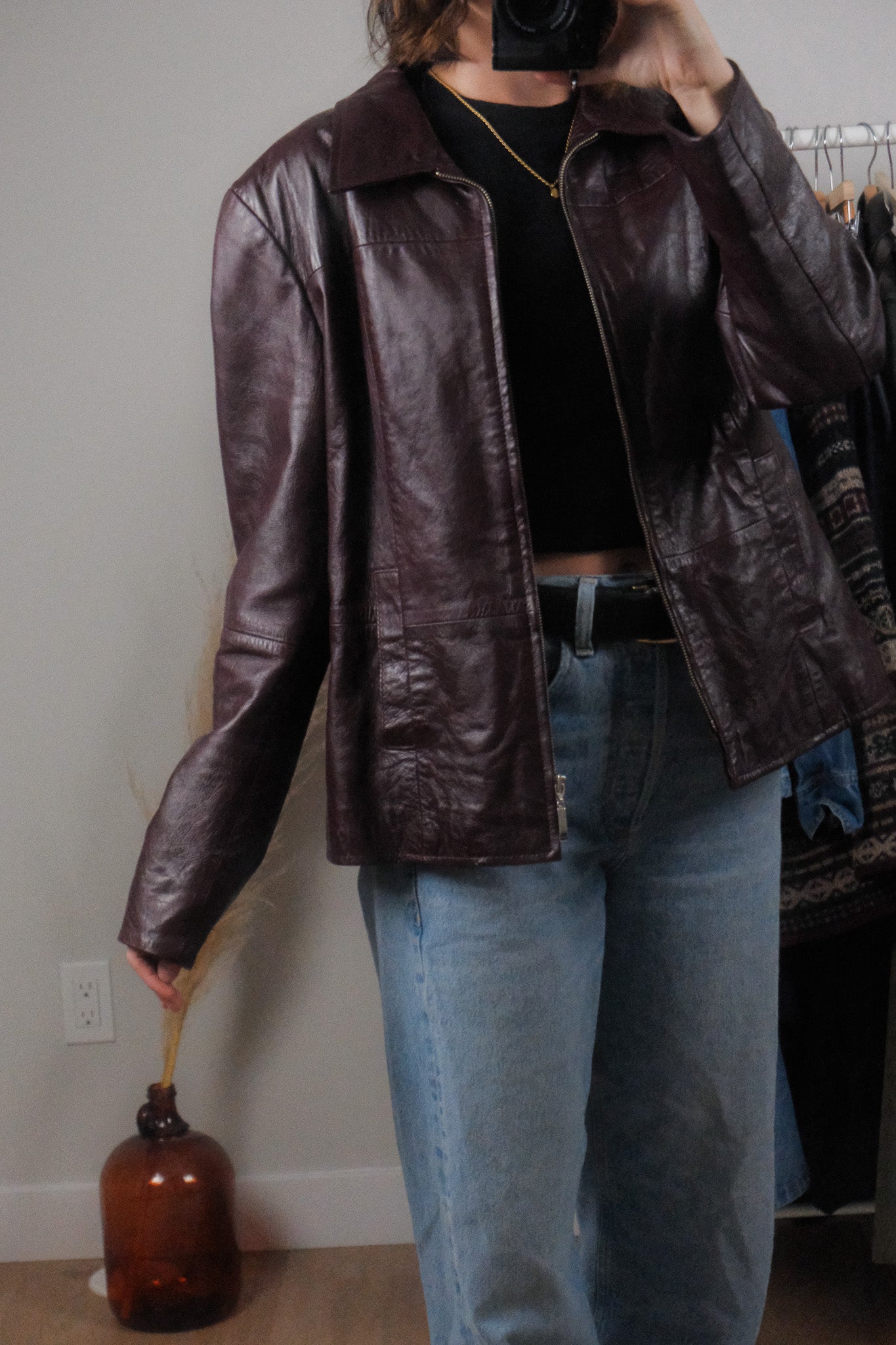 Vintage x Leather Collared Jacket (M-L)