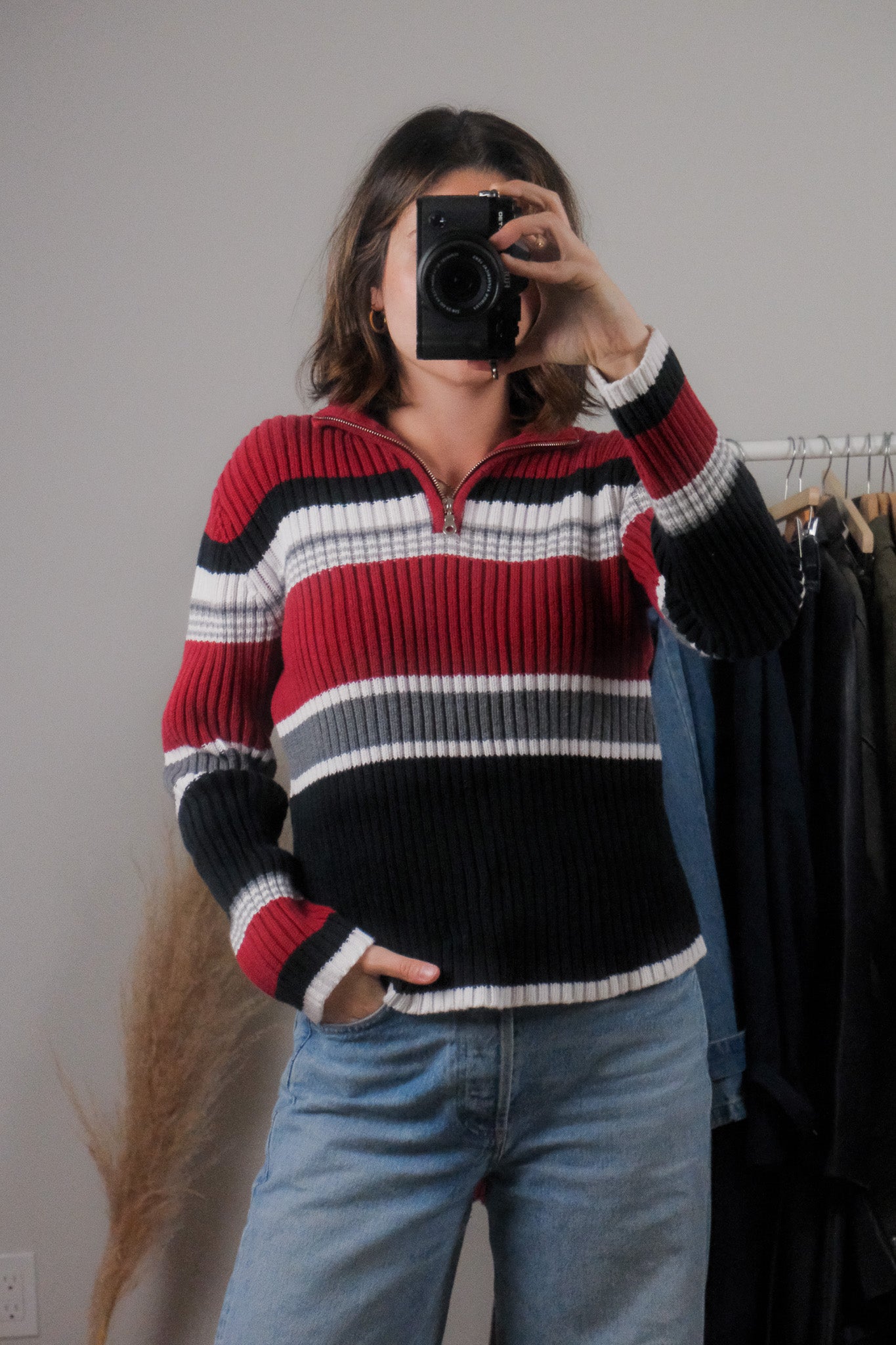 Vintage x Cotton Striped Quater Zip (M)