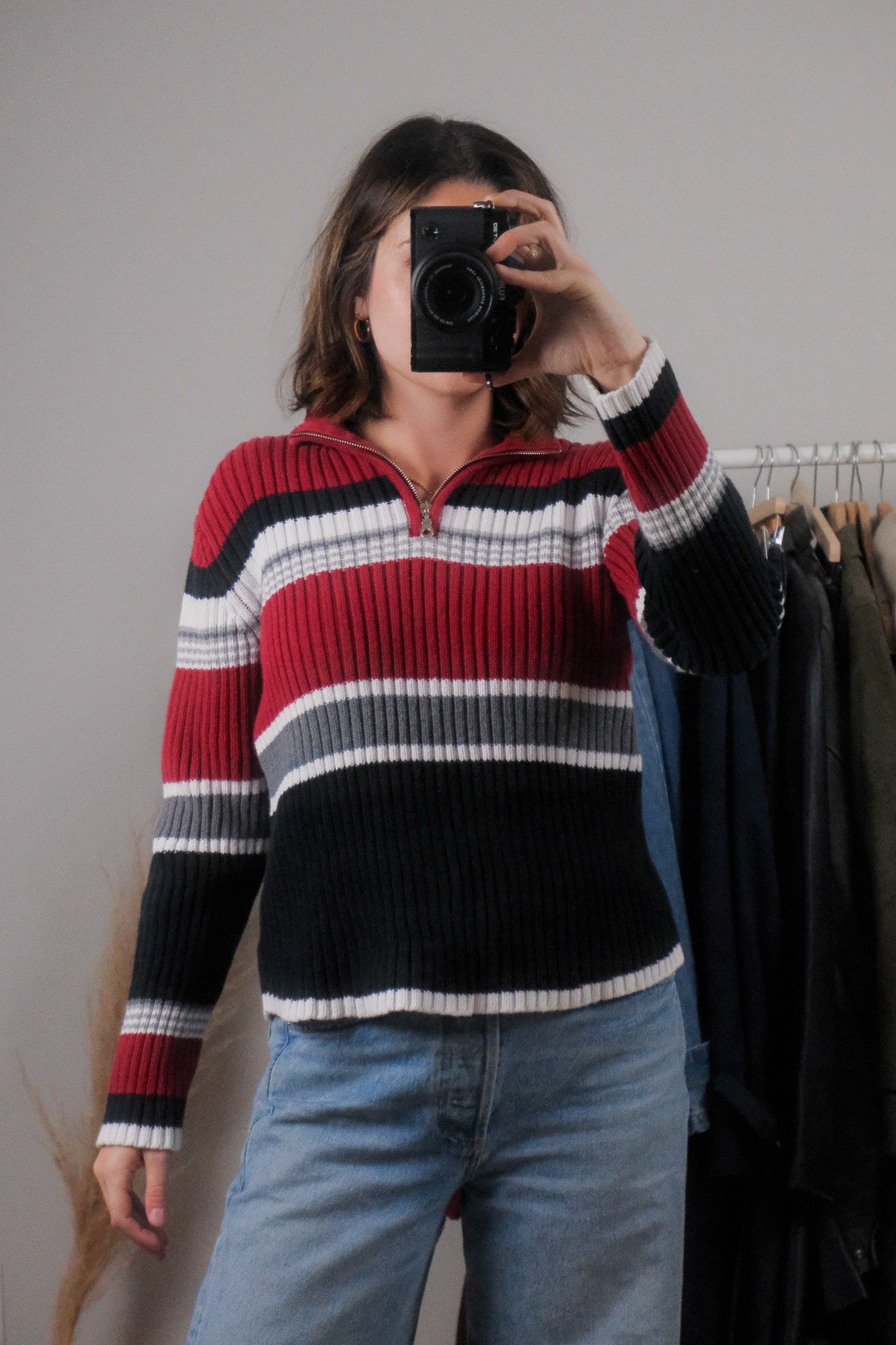 Vintage x Cotton Striped Quater Zip (M)