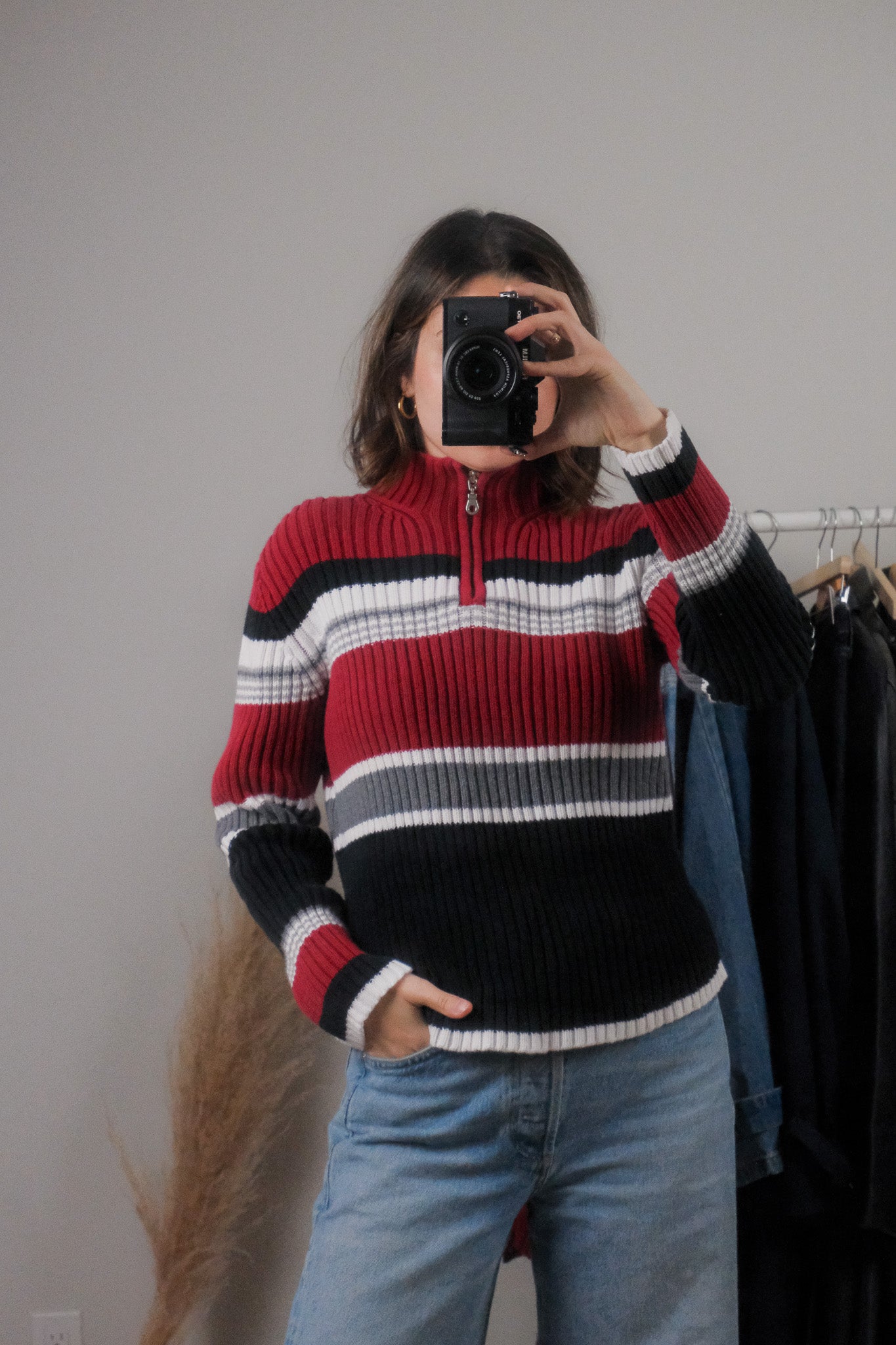 Vintage x Cotton Striped Quater Zip (M)
