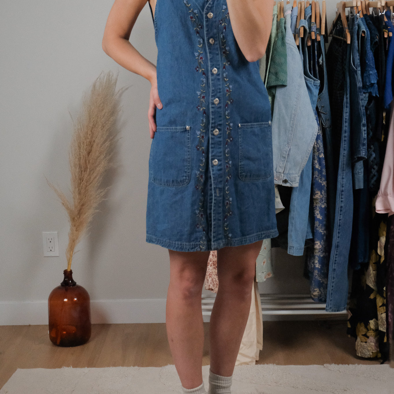 Vintage x Cotton Embroidered Denim Dress (6)