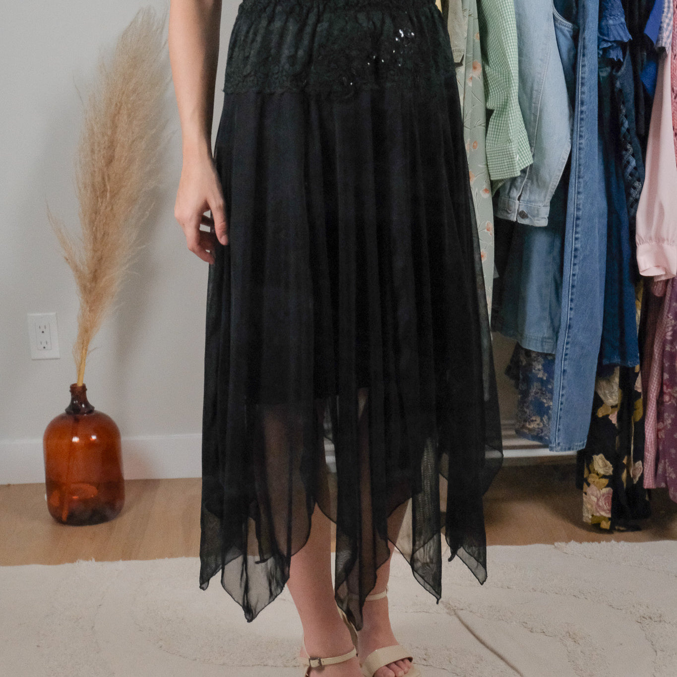 Vintage x Mesh Beaded/Sequin Midi Skirt (4/6)