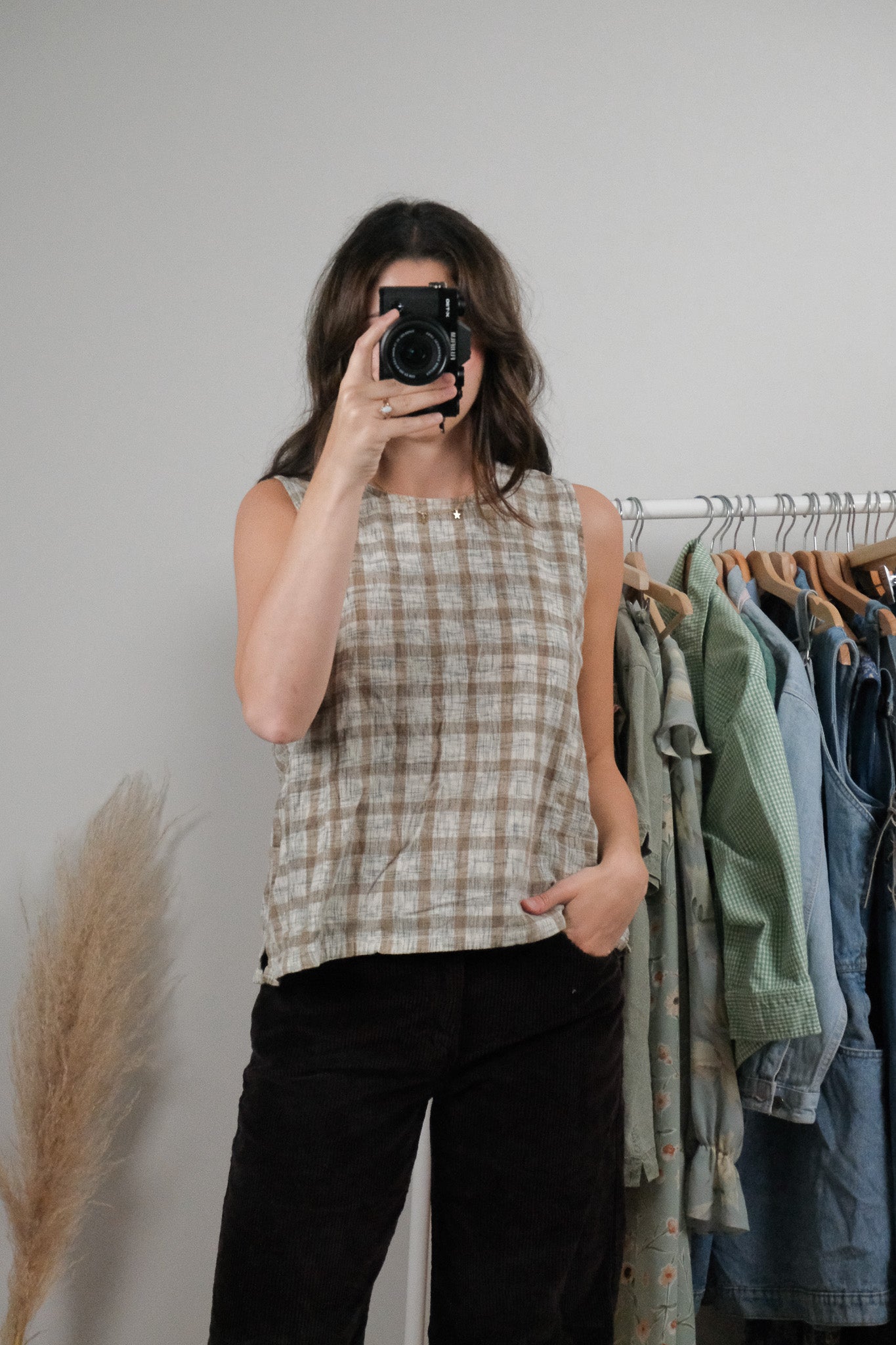Vintage x Cotton Plaid Tank Top (M)