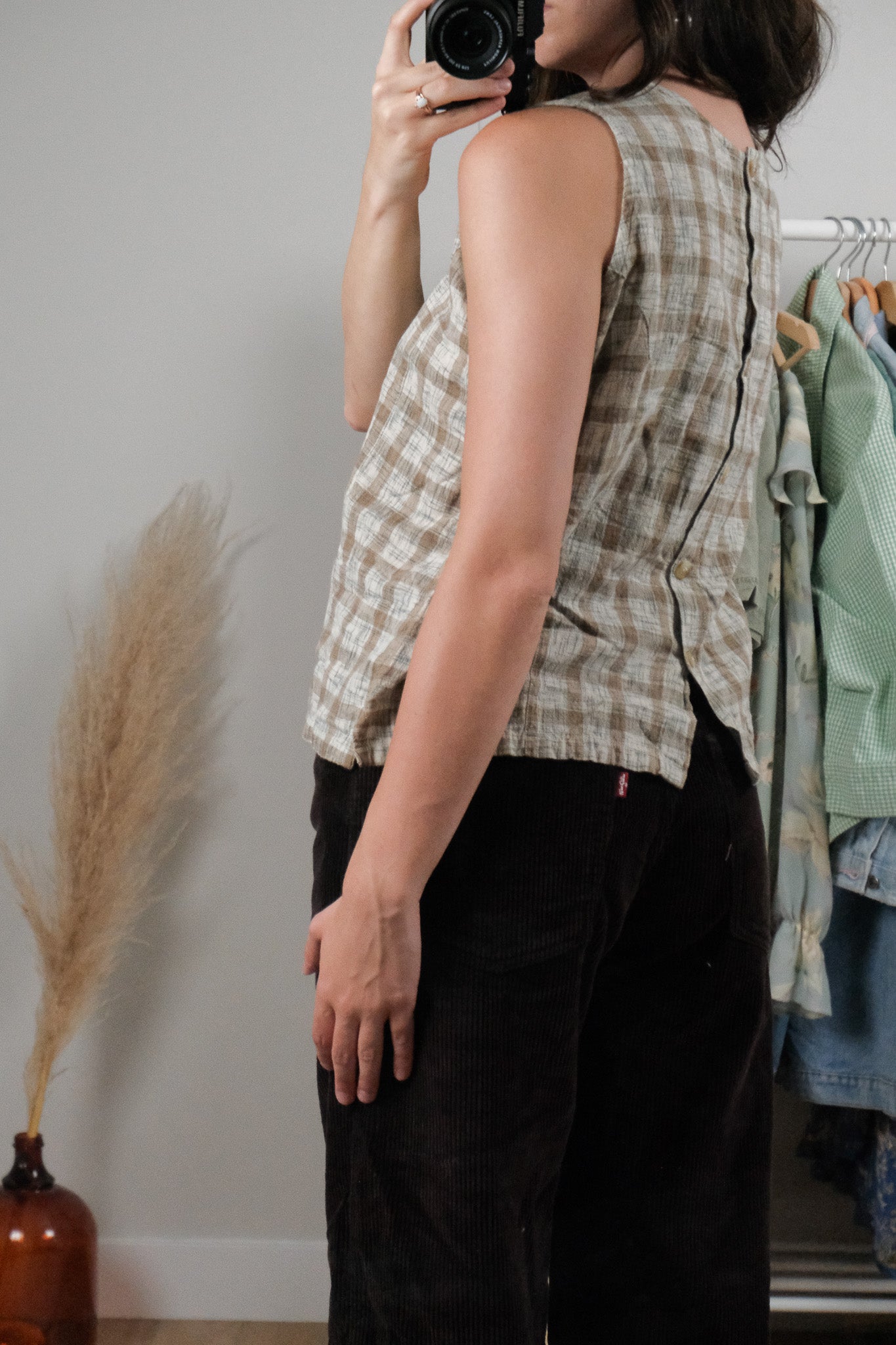 Vintage x Cotton Plaid Tank Top (M)