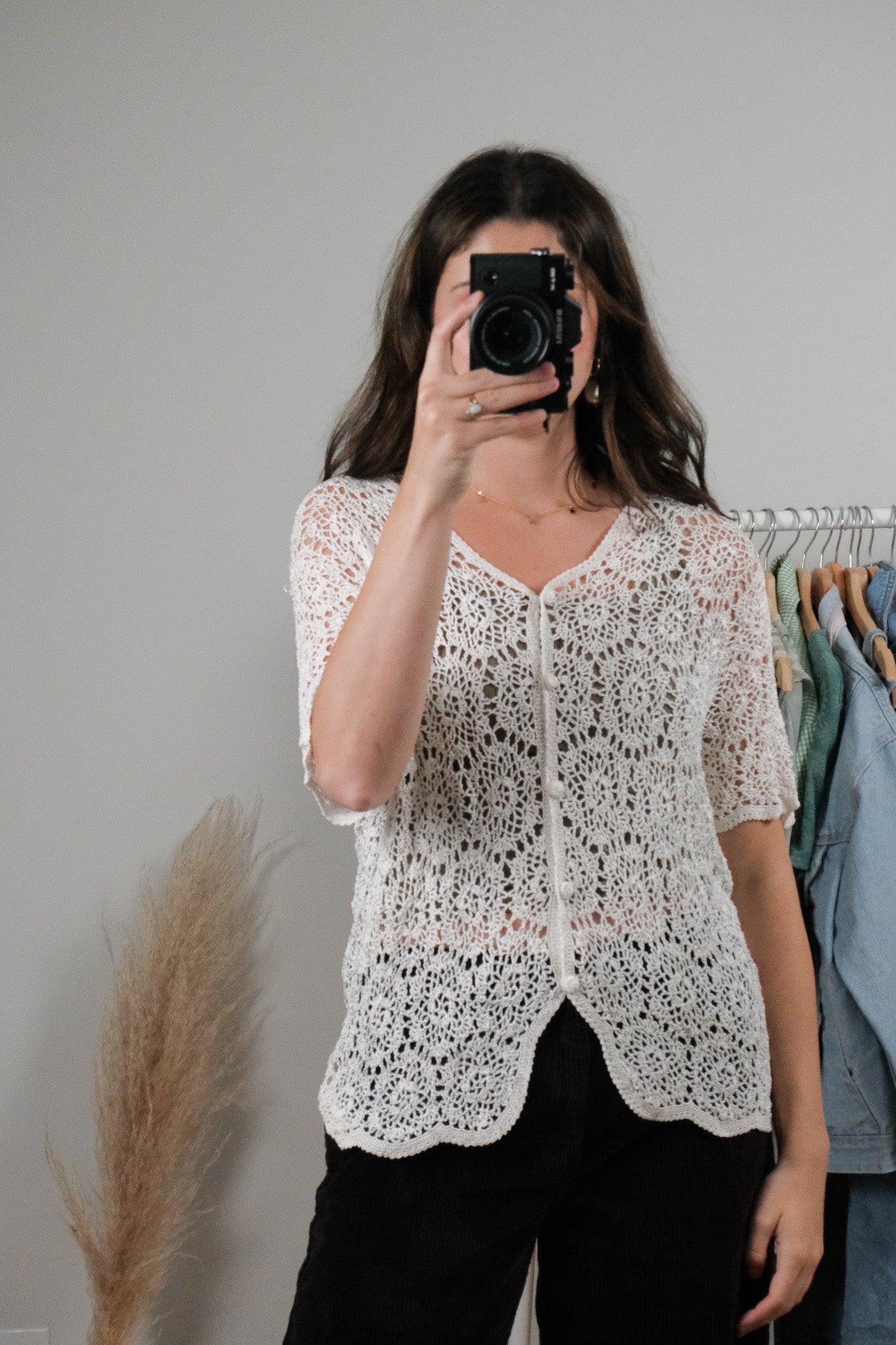 Vintage x Crochet Short-Sleeve Knit (M)