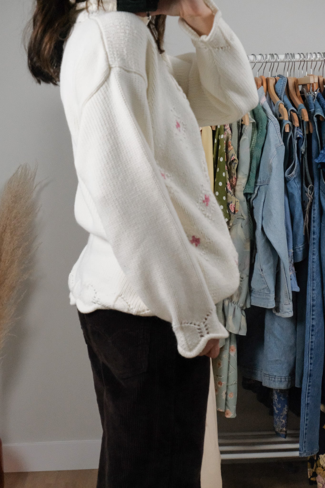 Vintage x Hand Knit Floral Chunky Knit Sweater (S/M)