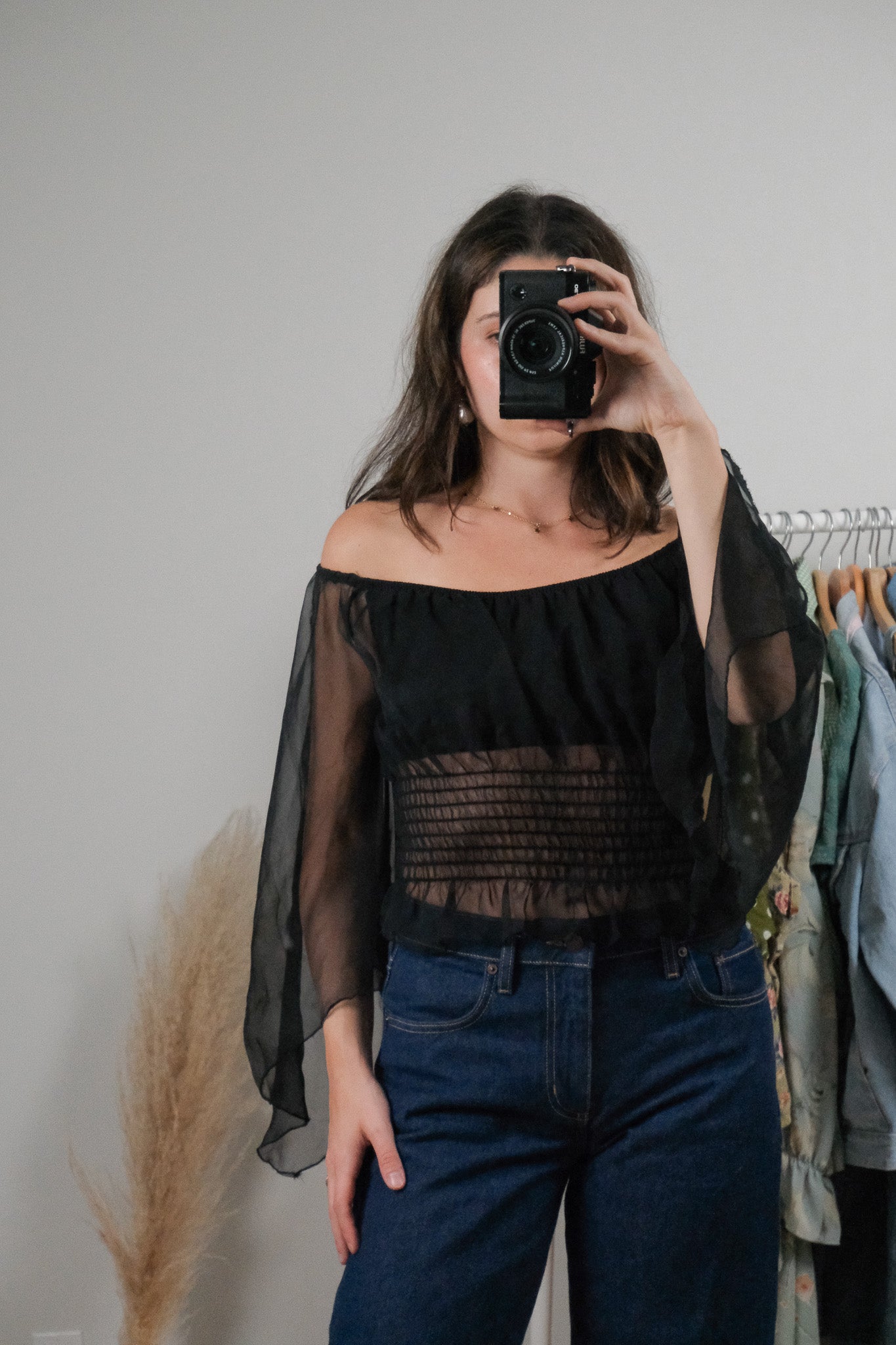 Made in USA x Vintage x Sheer Cropped Blouse (S)