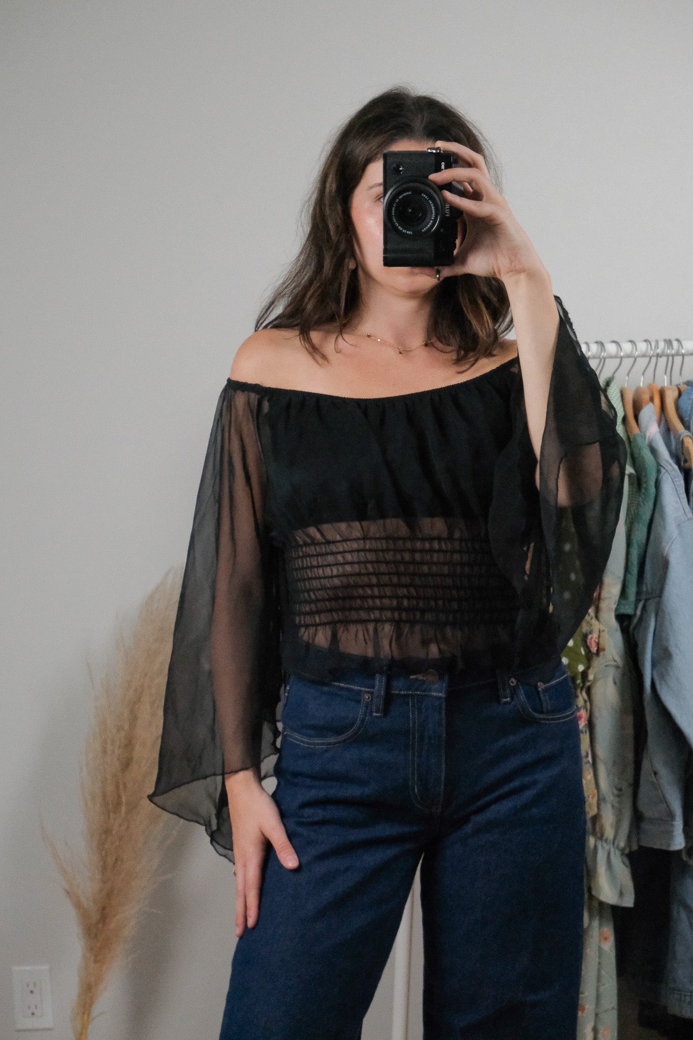 Made in USA x Vintage x Sheer Cropped Blouse (S)