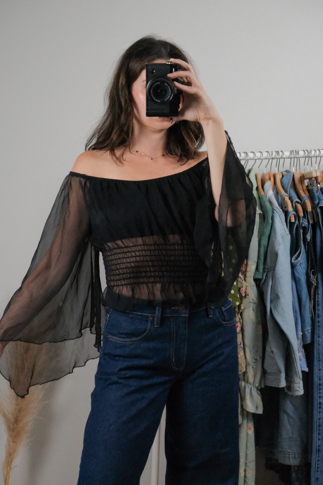 Made in USA x Vintage x Sheer Cropped Blouse (S)
