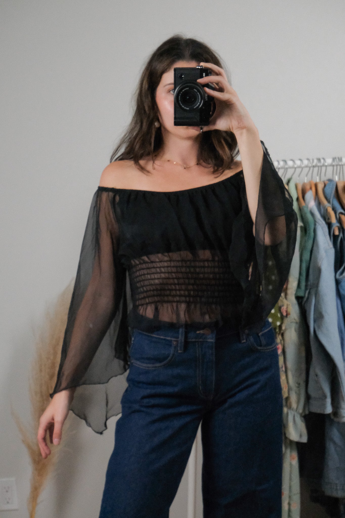 Made in USA x Vintage x Sheer Cropped Blouse (S)