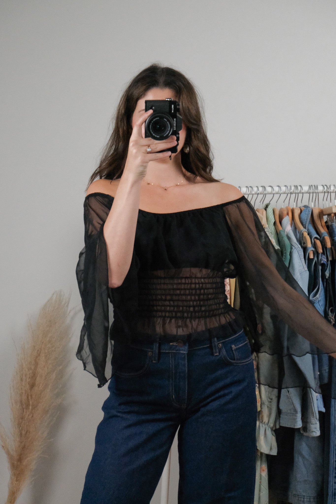 Made in USA x Vintage x Sheer Cropped Blouse (S)