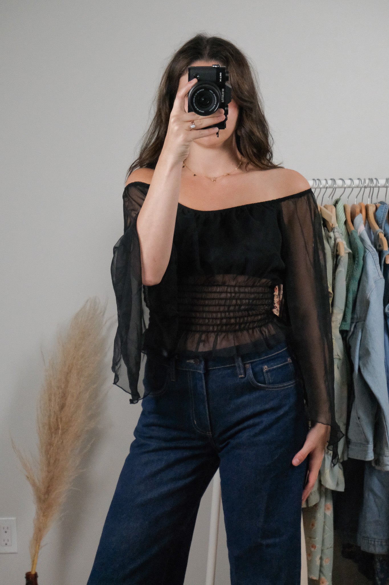 Made in USA x Vintage x Sheer Cropped Blouse (S)