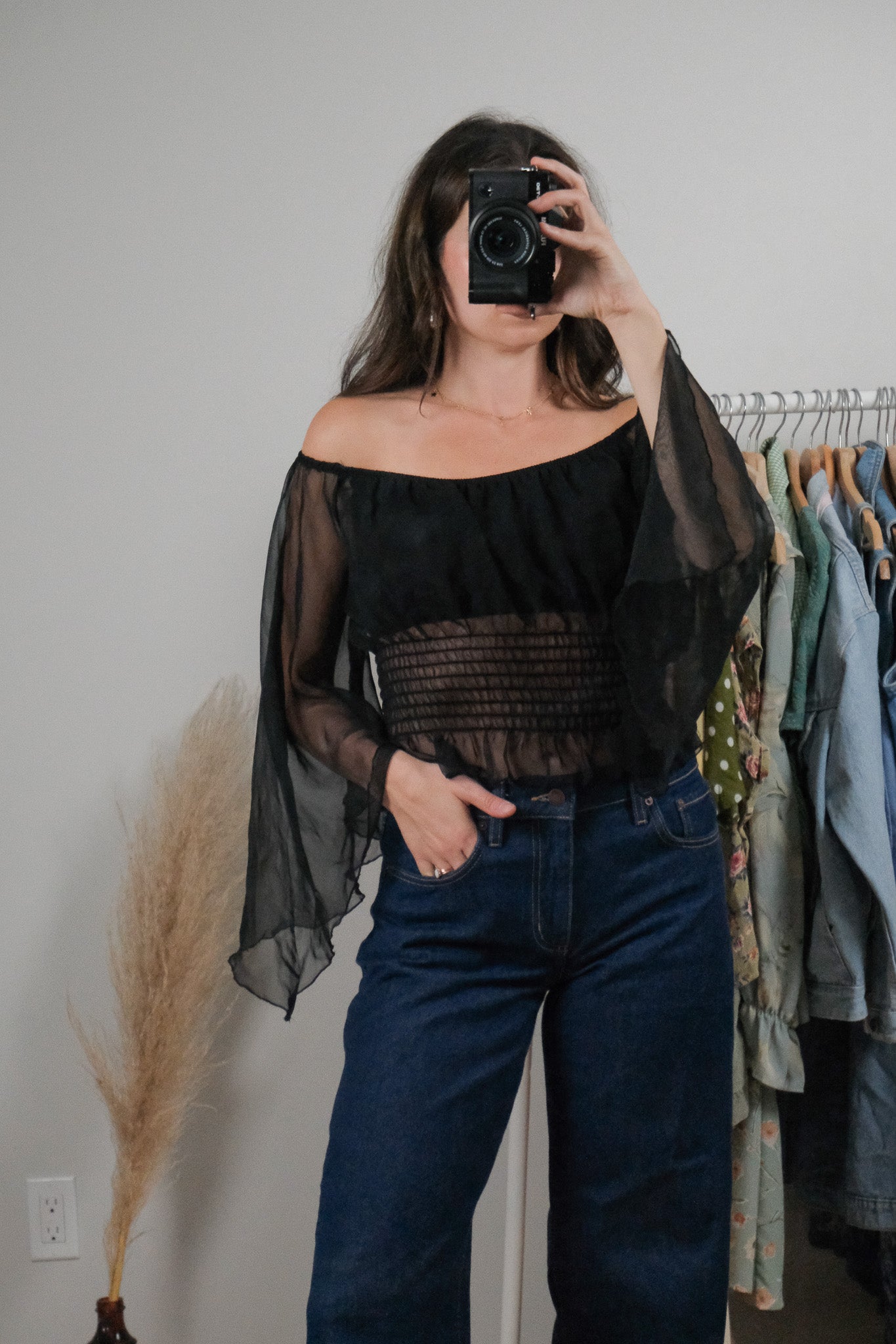 Made in USA x Vintage x Sheer Cropped Blouse (S)