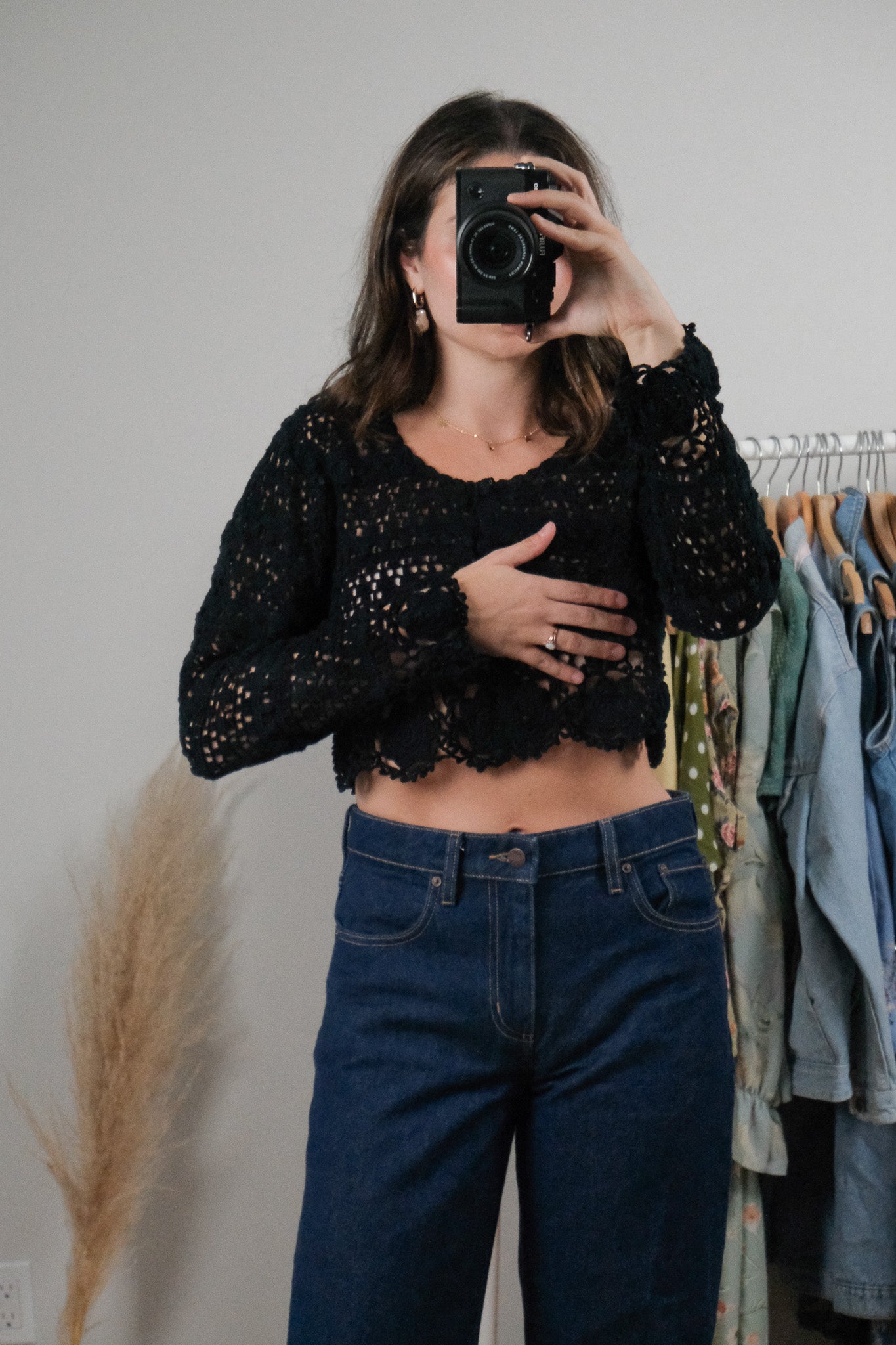 Vintage x Cotton Cropped Crochet Cardigan (S)