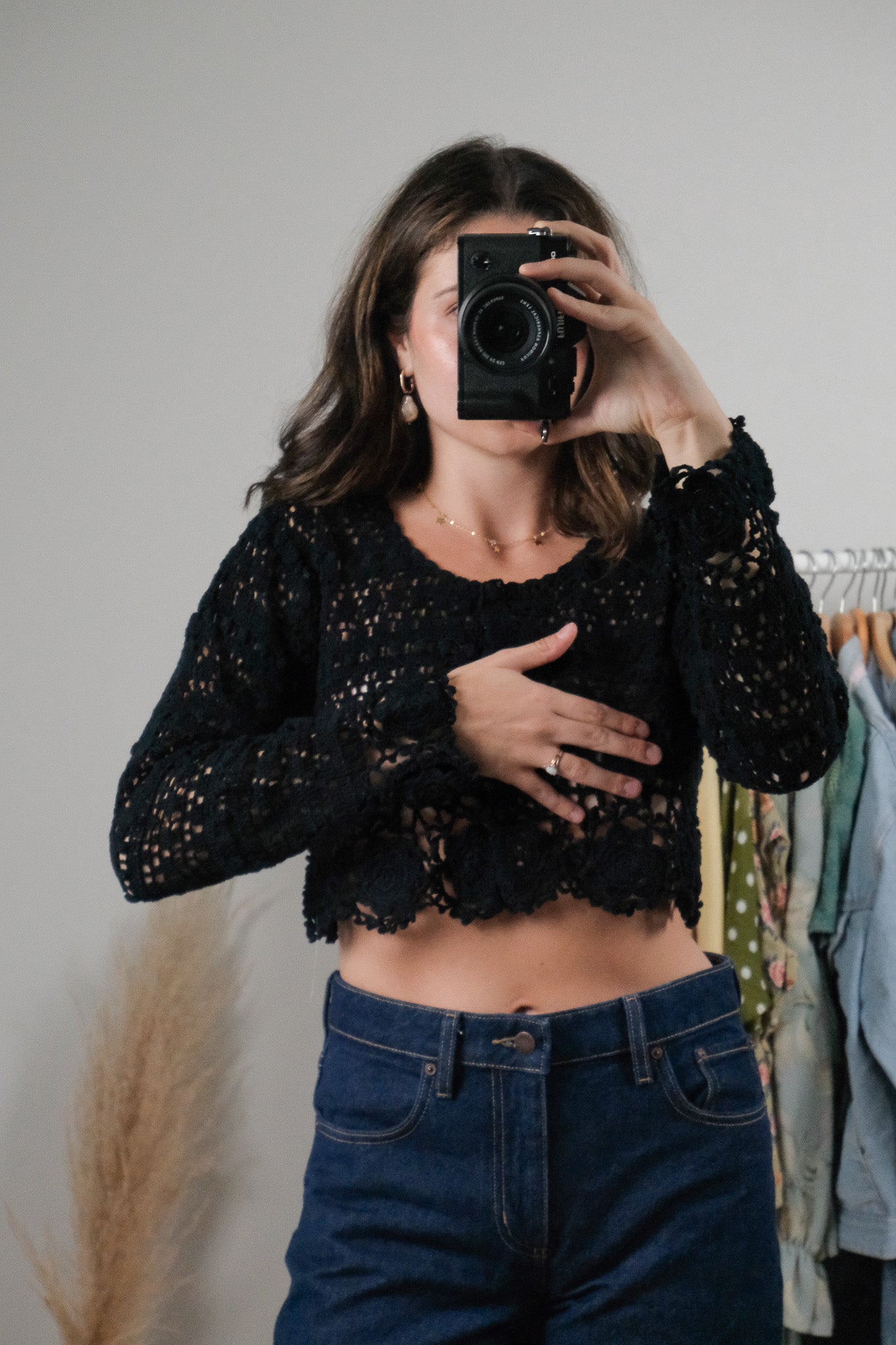 Vintage x Cotton Cropped Crochet Cardigan (S)