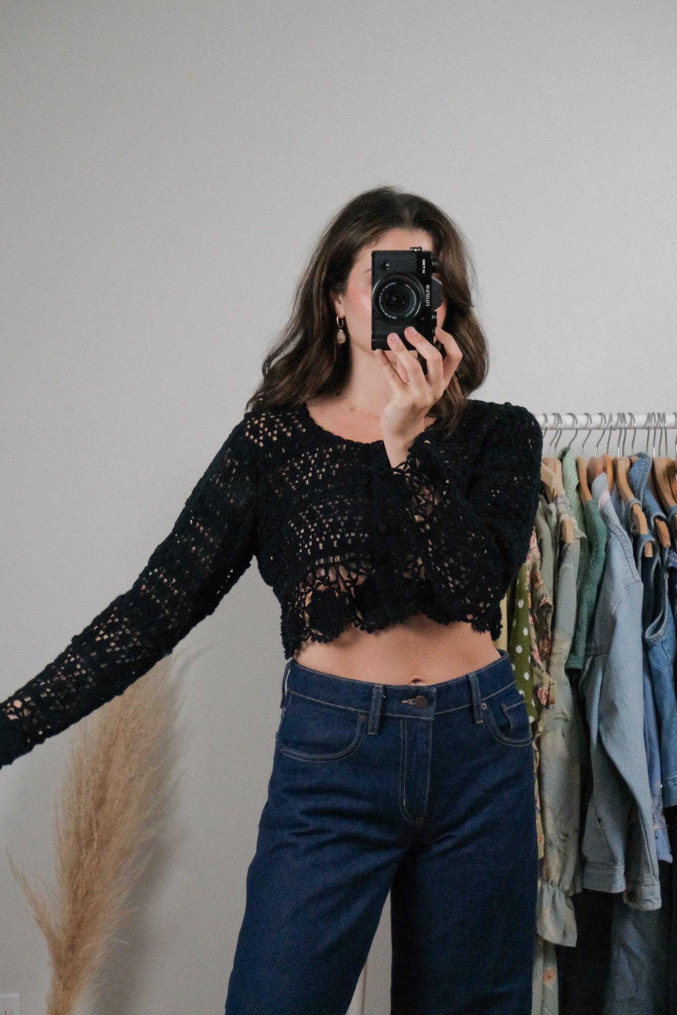 Vintage x Cotton Cropped Crochet Cardigan (S)