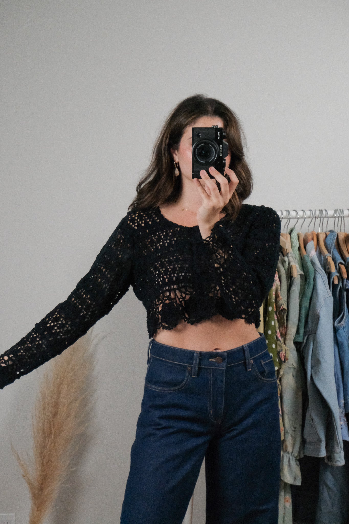 Vintage x Cotton Cropped Crochet Cardigan (S)