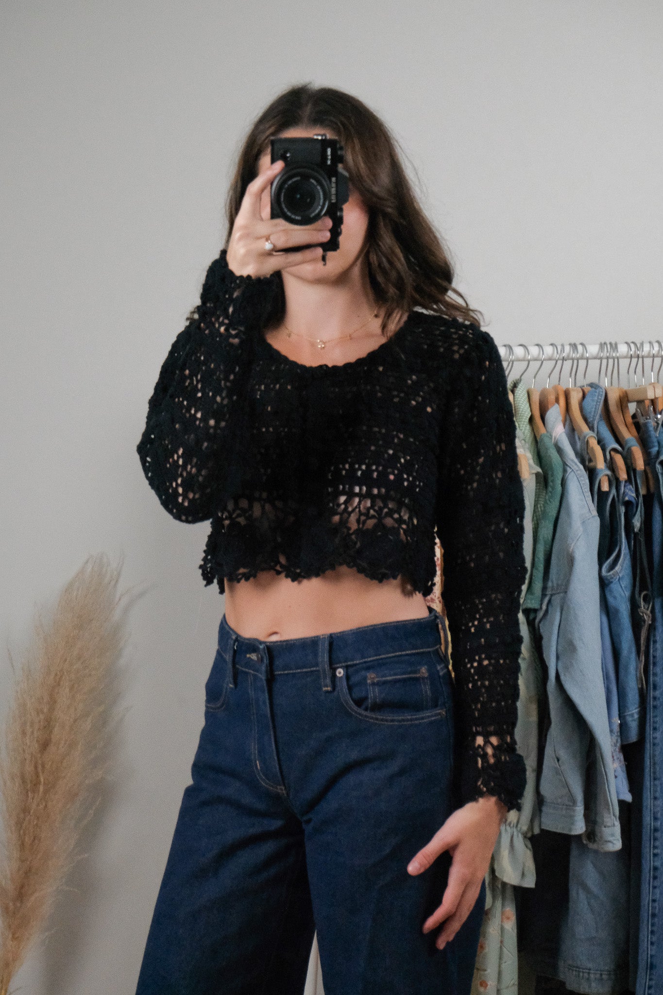 Vintage x Cotton Cropped Crochet Cardigan (S)