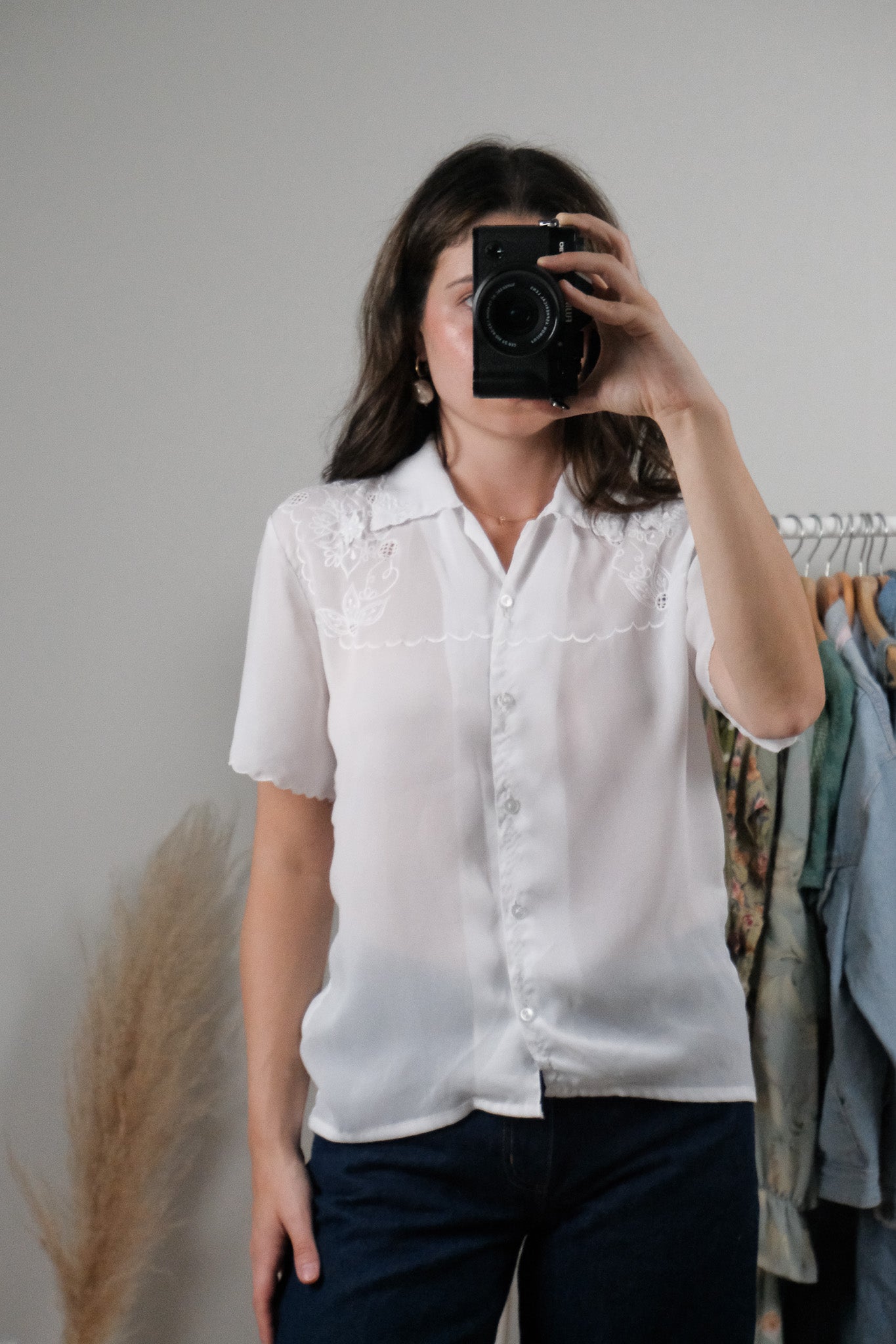 Vintage x Embroidered Sheer Blouse (M)