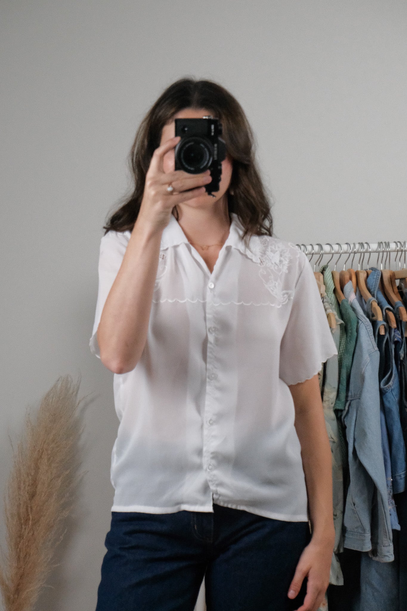 Vintage x Embroidered Sheer Blouse (M)