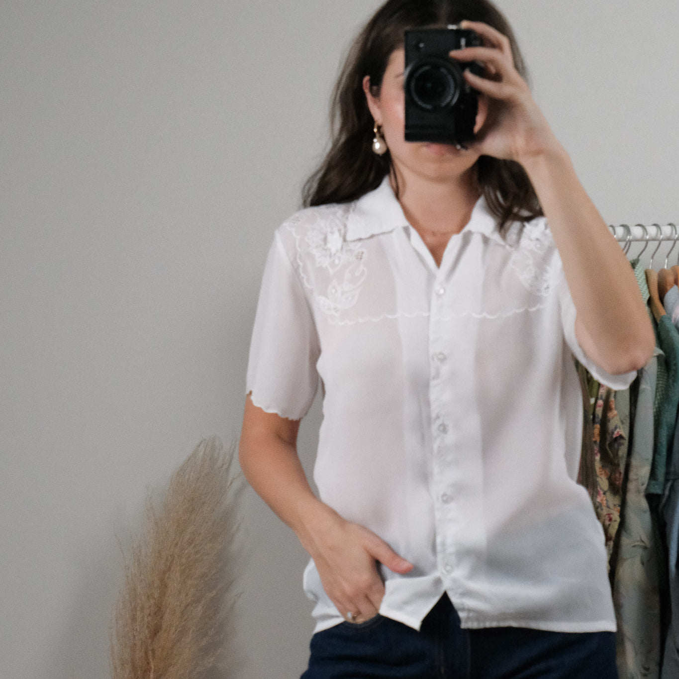 Vintage x Embroidered Sheer Blouse (M)