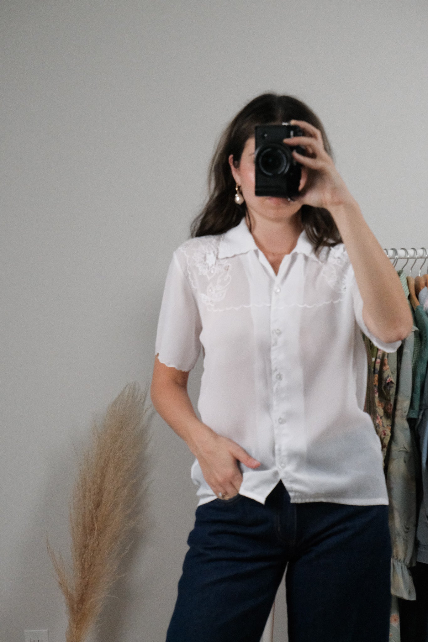 Vintage x Embroidered Sheer Blouse (M)