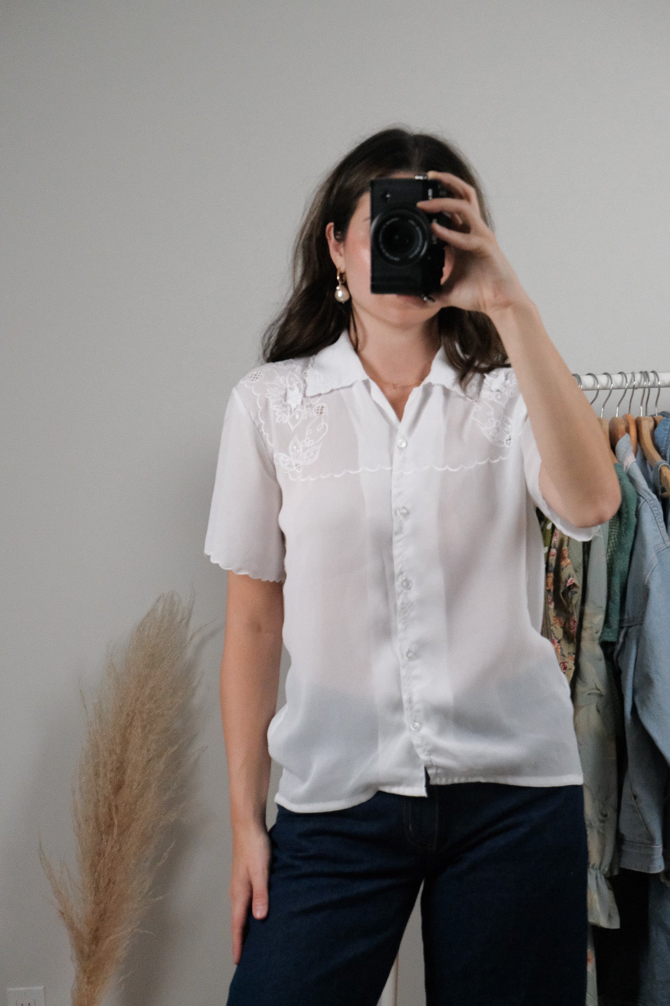 Vintage x Embroidered Sheer Blouse (M)