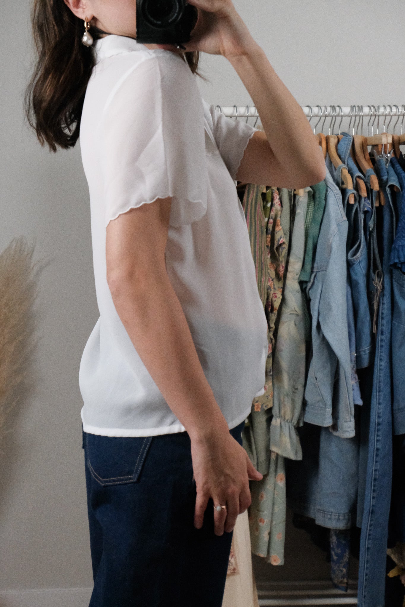 Vintage x Embroidered Sheer Blouse (M)