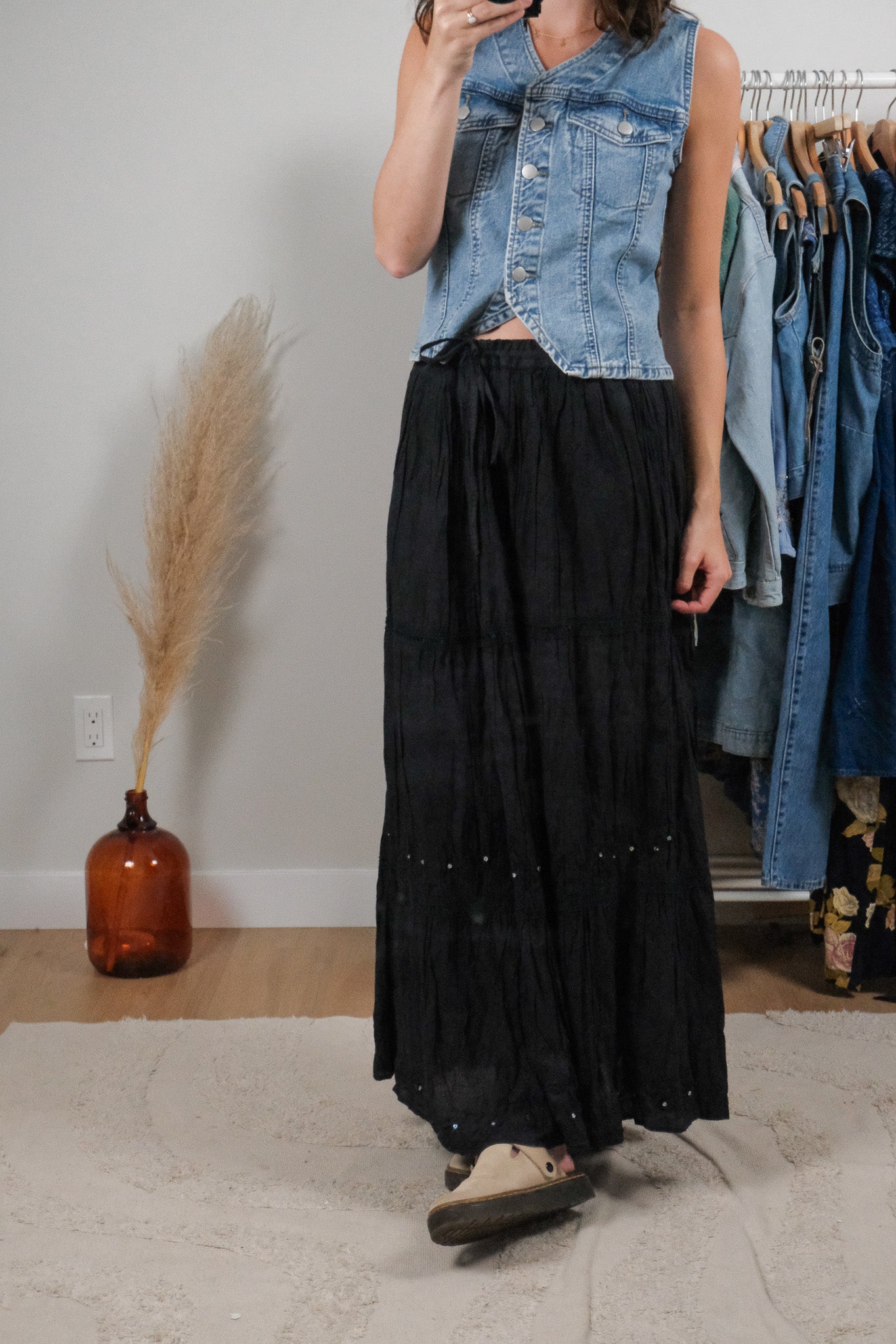 Vintage x Cotton Sequin Maxi Skirt (L-XL)