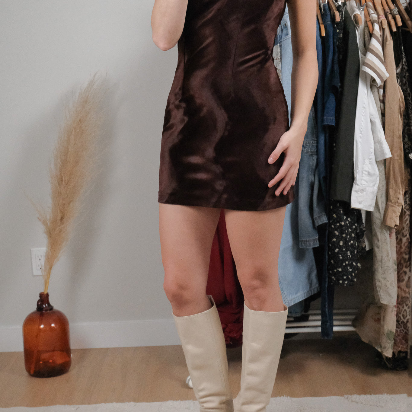 Made in USA x Vintage x Velvet Wavy Mini Dress (XS)