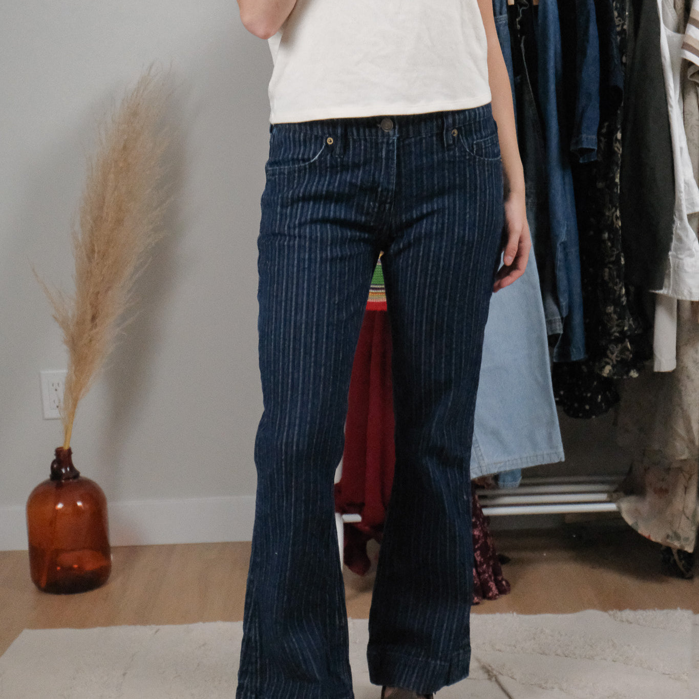 Vintage x Striped Mid-Rise Flare Jeans (27)