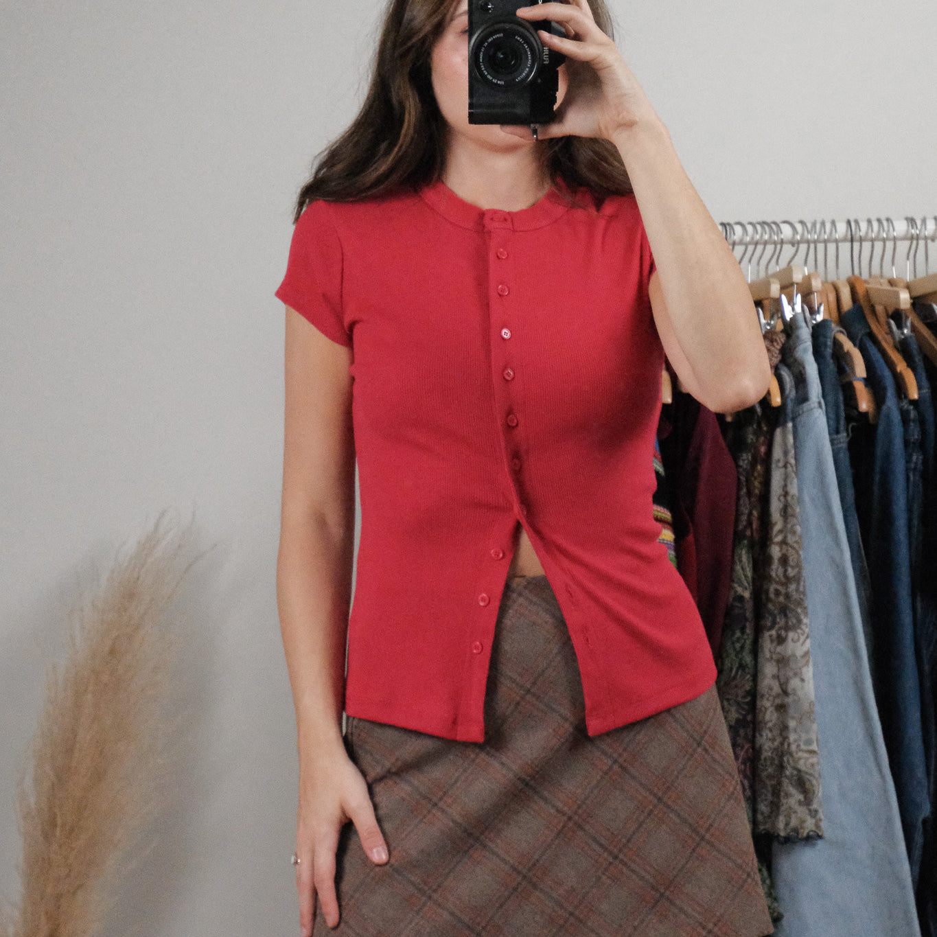 Made in USA x Reformation x Ribbed Button Top (S)