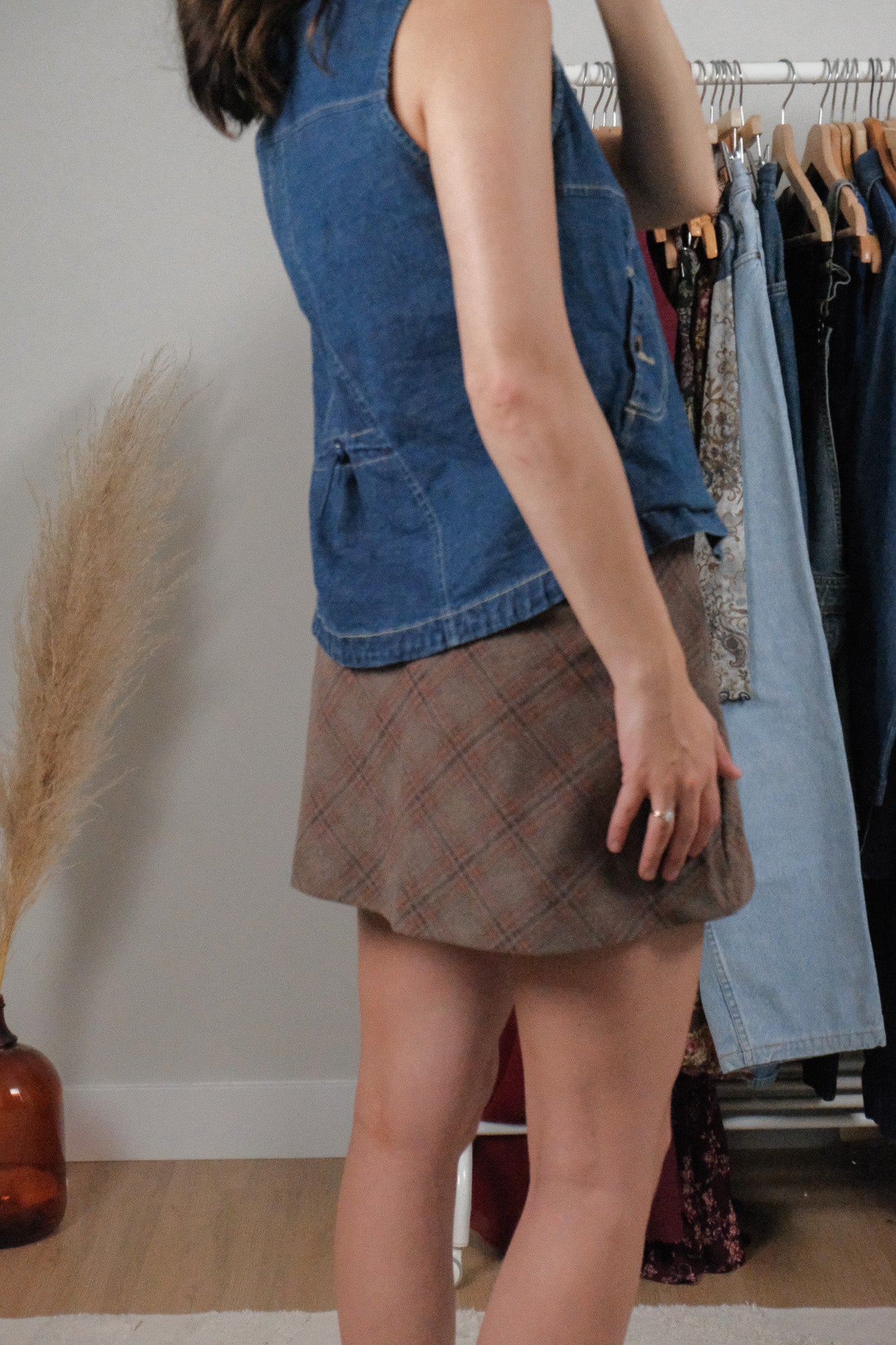 Vintage x Double Zipper Denim Vest (M)