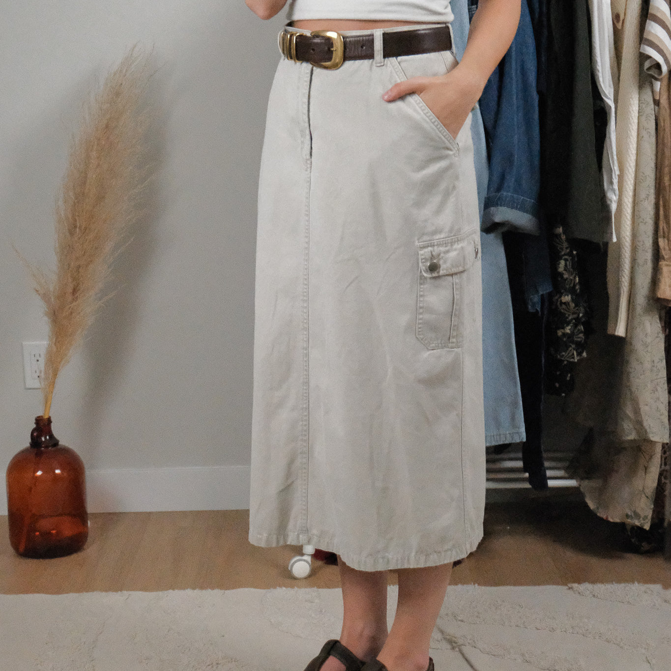 Vintage x Cotton Cargo Midi Skirt (8/10)