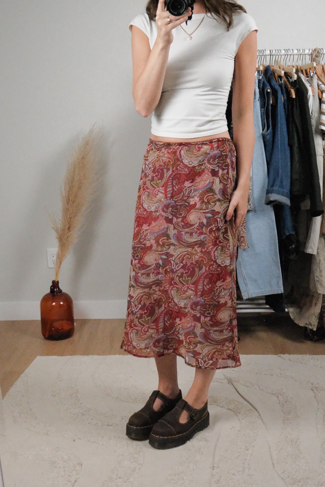 Vintage x Patterned Midi Skirt (M/L)