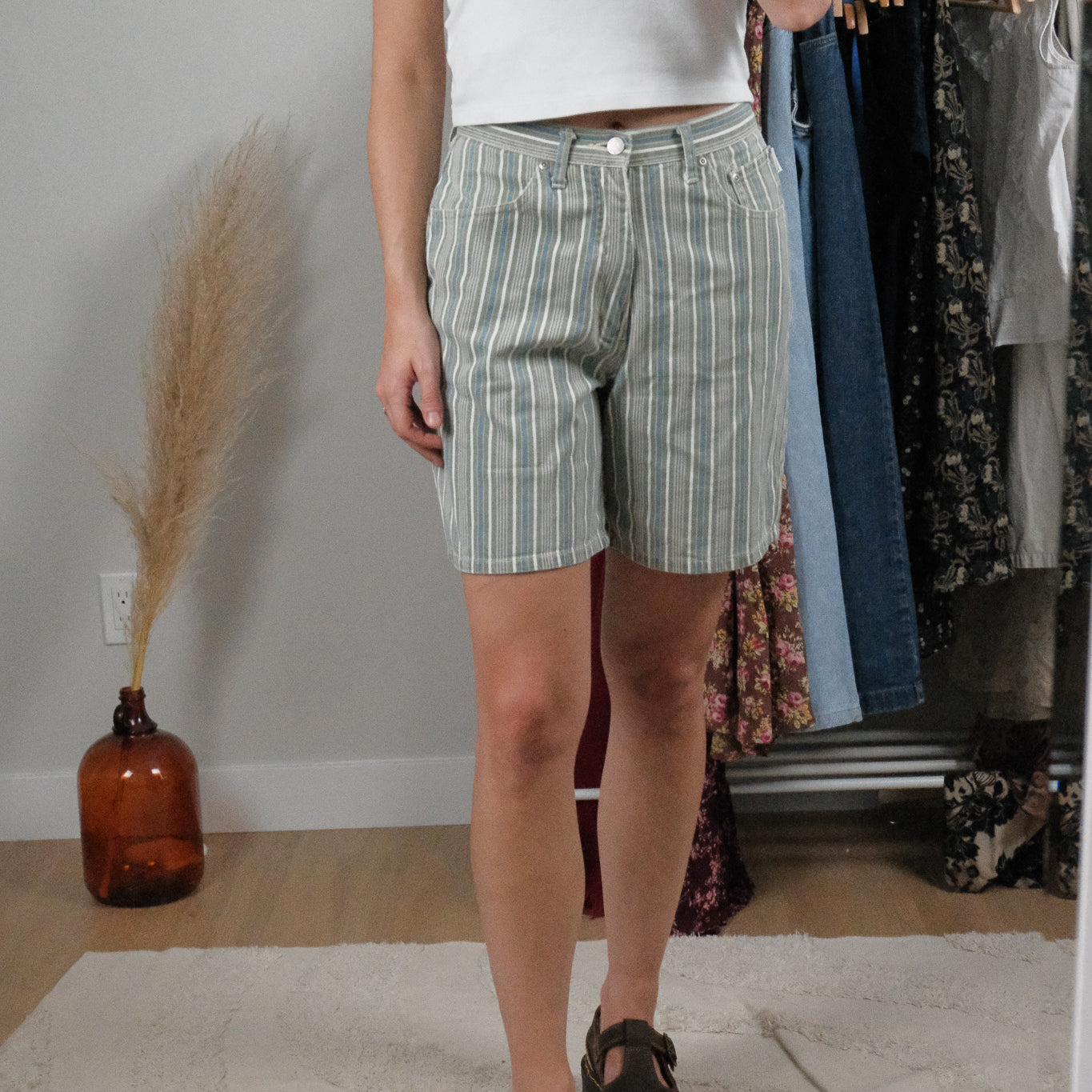 Vintage x Pinstriped Cotton Shorts (6)