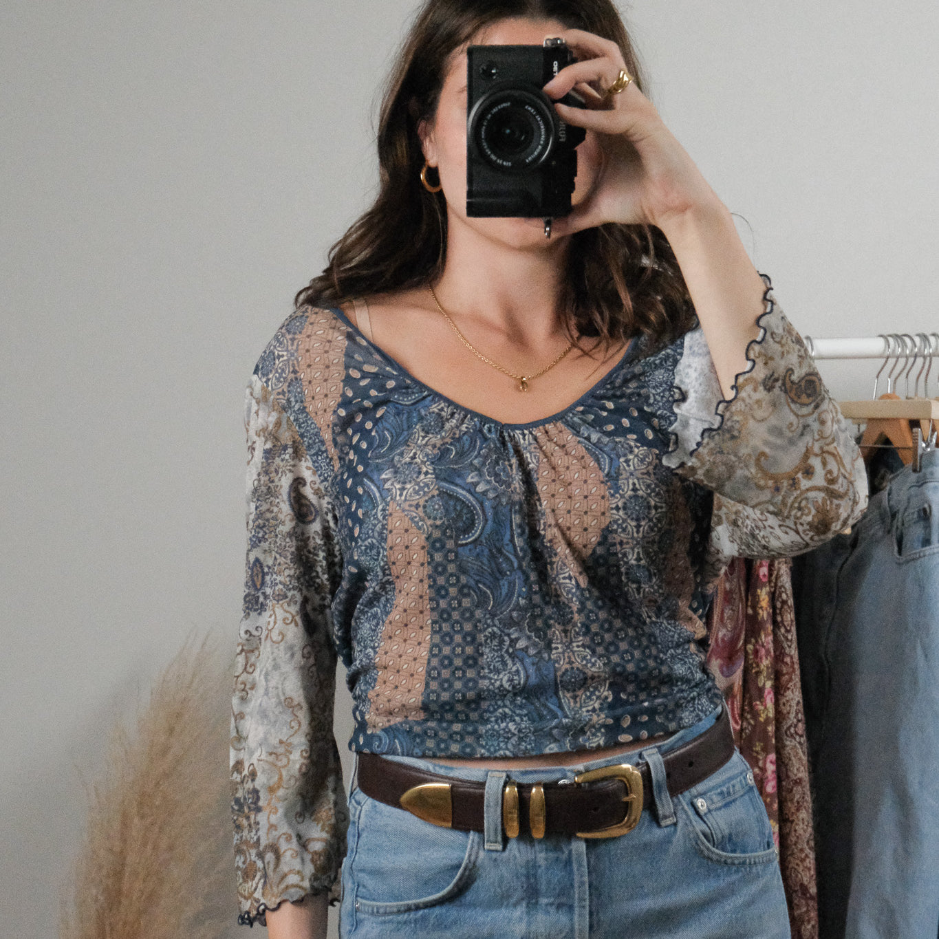 Made in Canada x Vintage x Patterned Blouse (L)