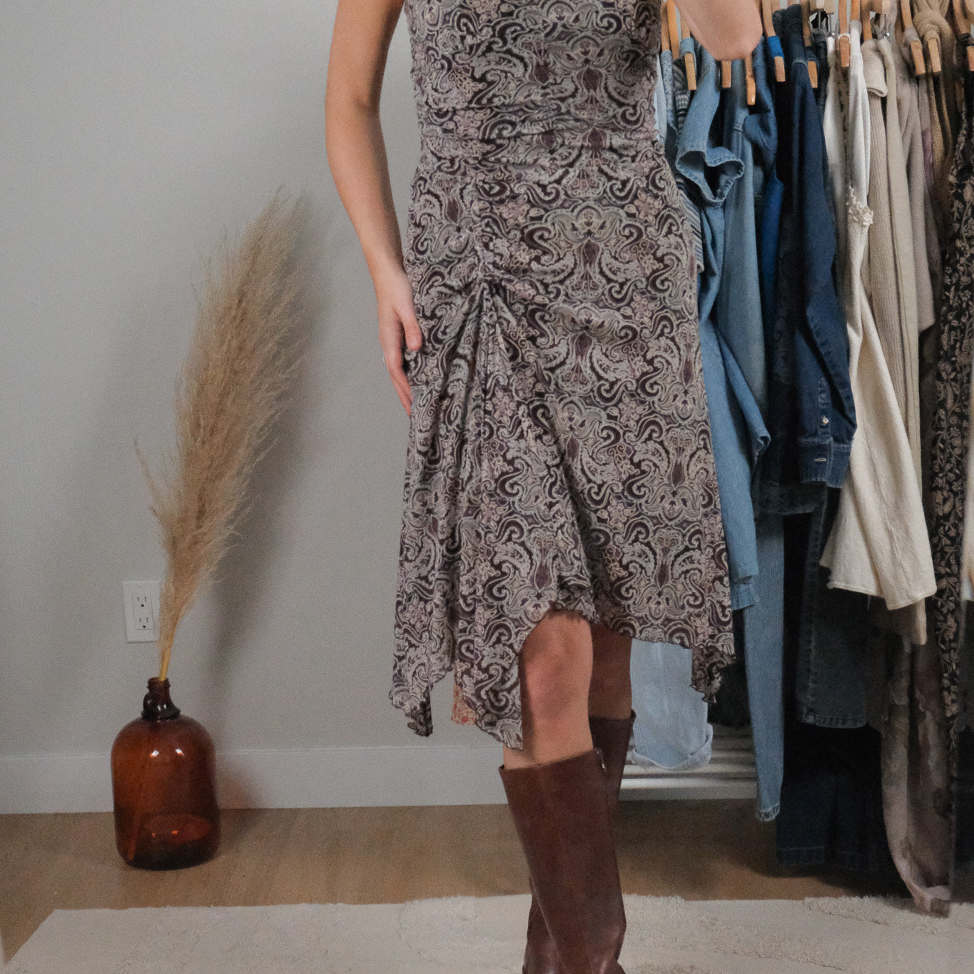 Vintage x Patterned Midi Dress (S)