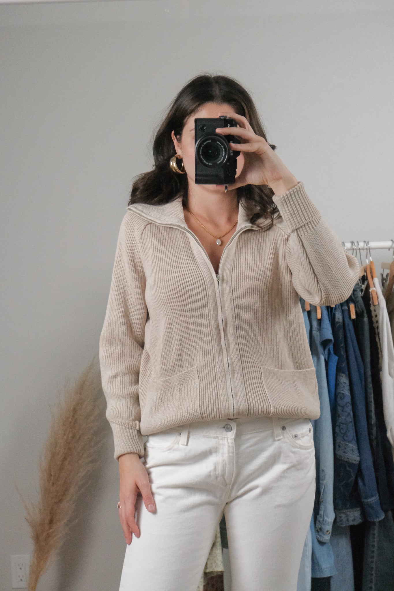 Vintage x Wool Blend Zip-Up Collared Sweater (M)