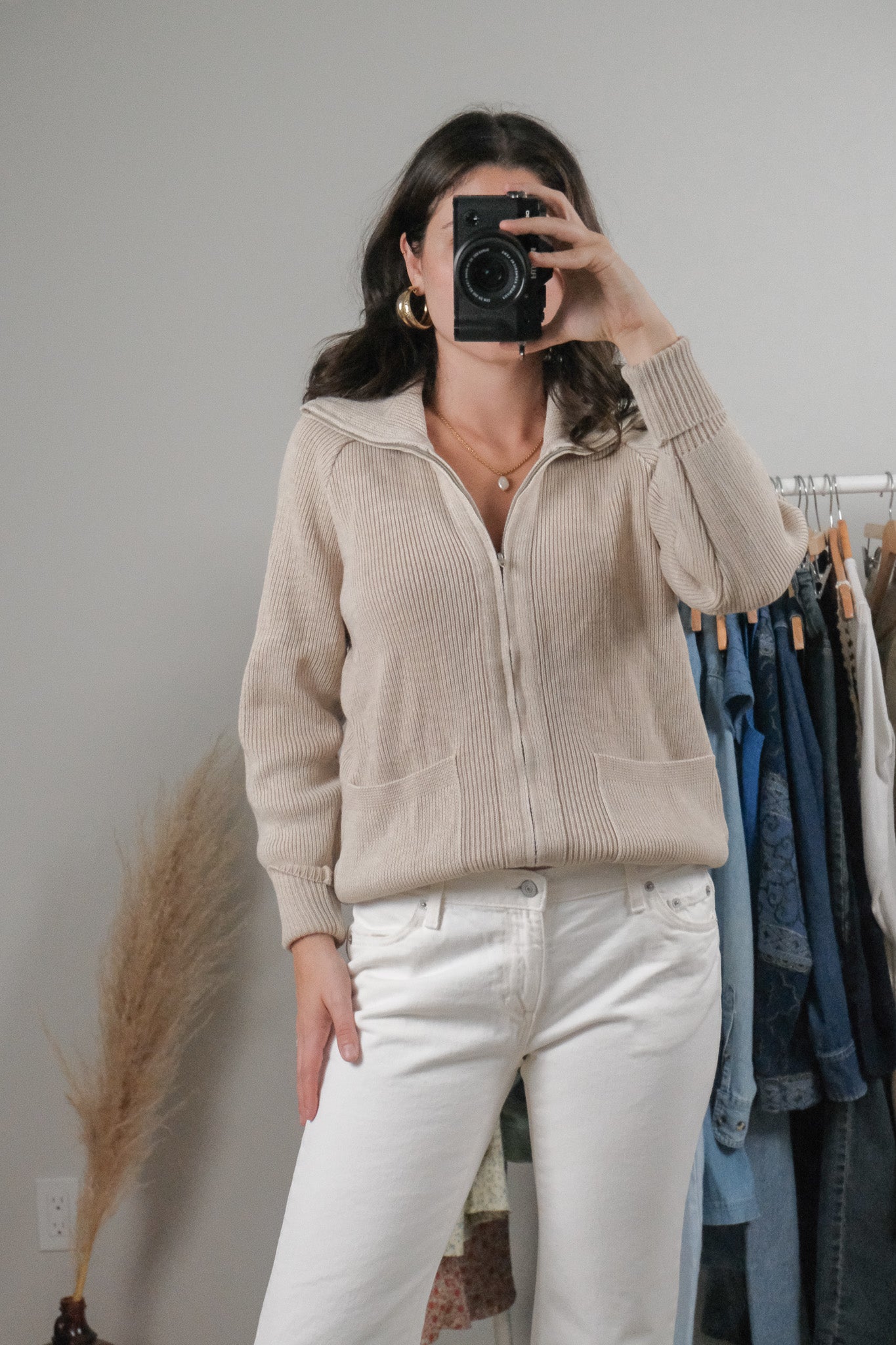 Vintage x Wool Blend Zip-Up Collared Sweater (M)