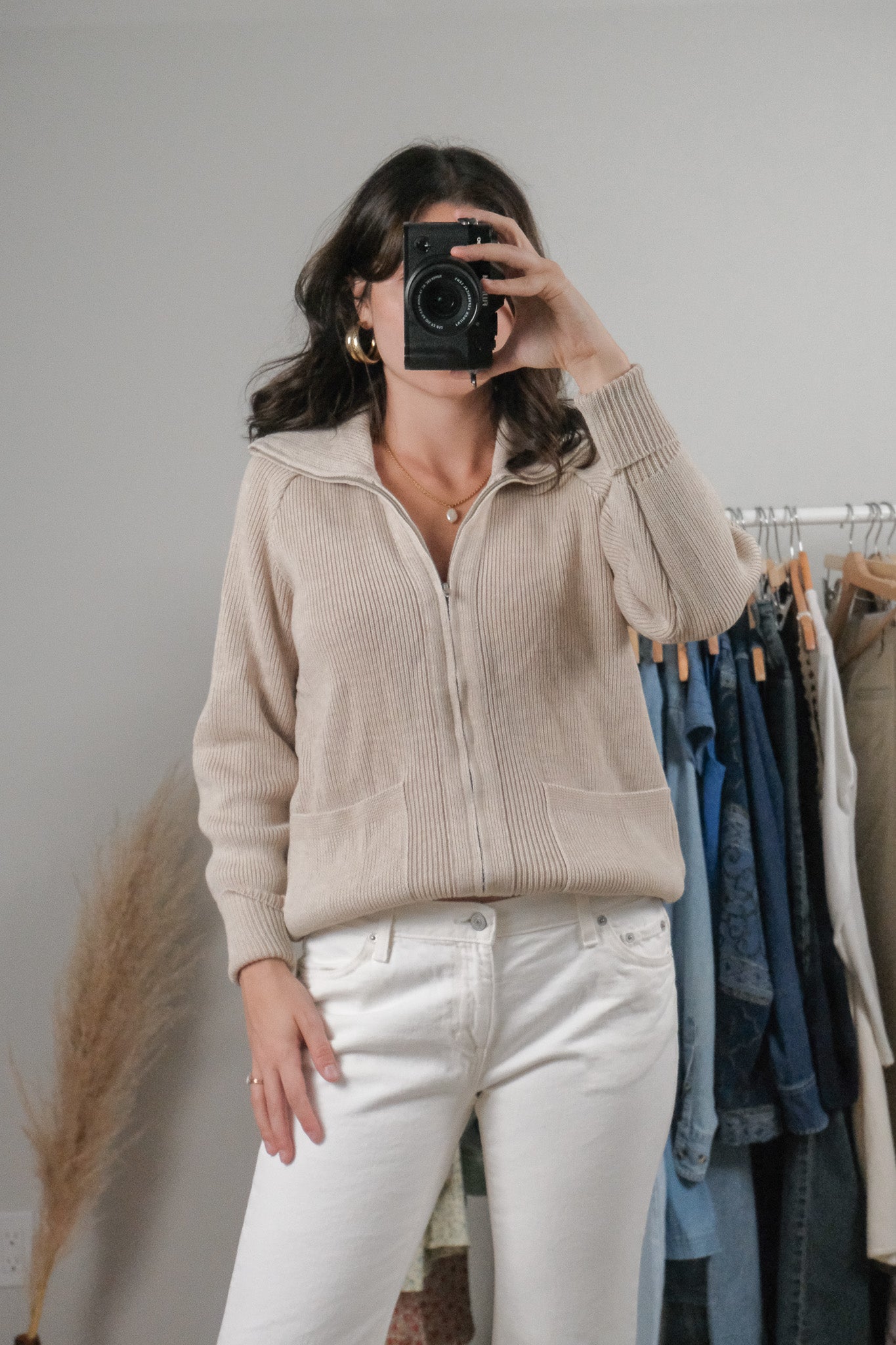 Vintage x Wool Blend Zip-Up Collared Sweater (M)