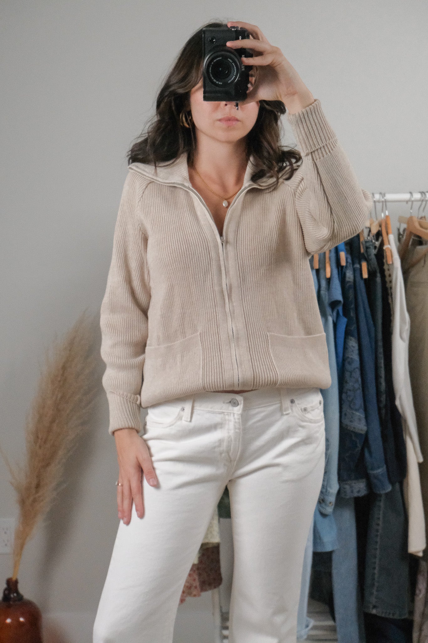 Vintage x Wool Blend Zip-Up Collared Sweater (M)