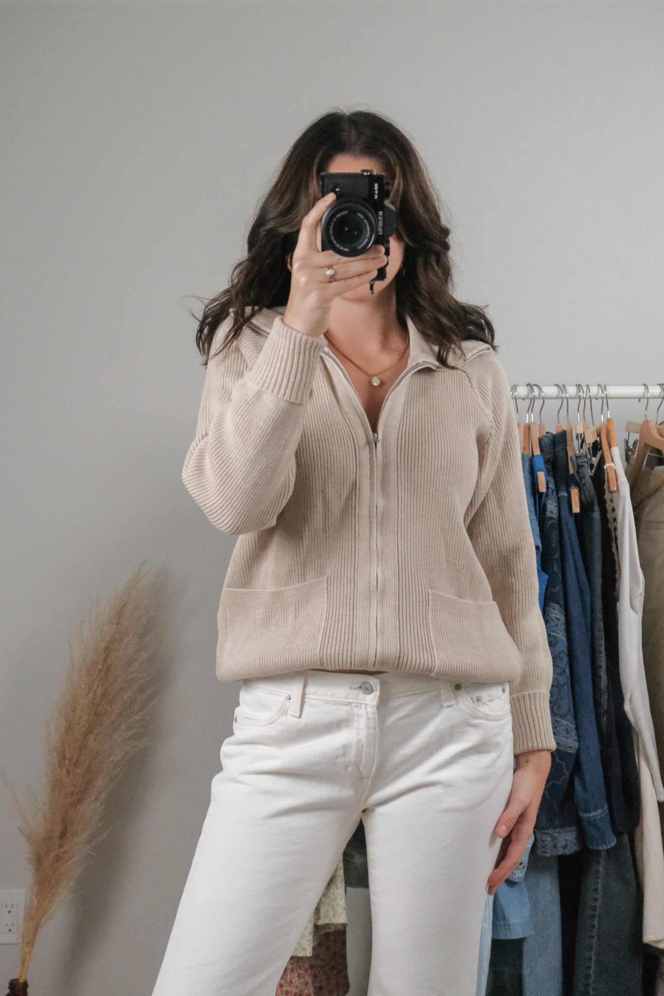 Vintage x Wool Blend Zip-Up Collared Sweater (M)