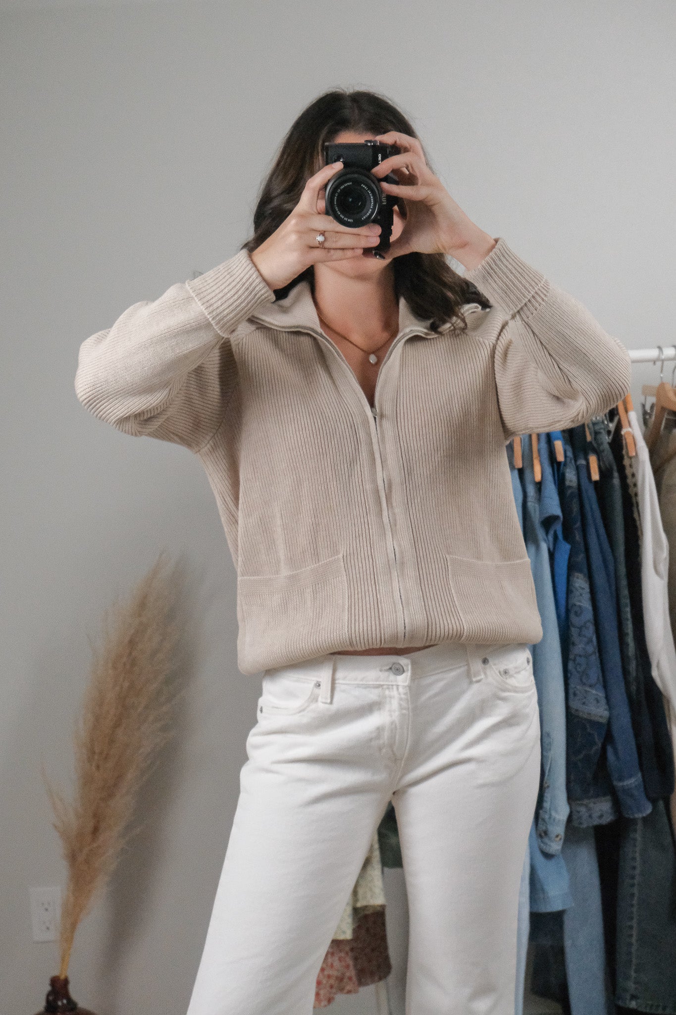 Vintage x Wool Blend Zip-Up Collared Sweater (M)