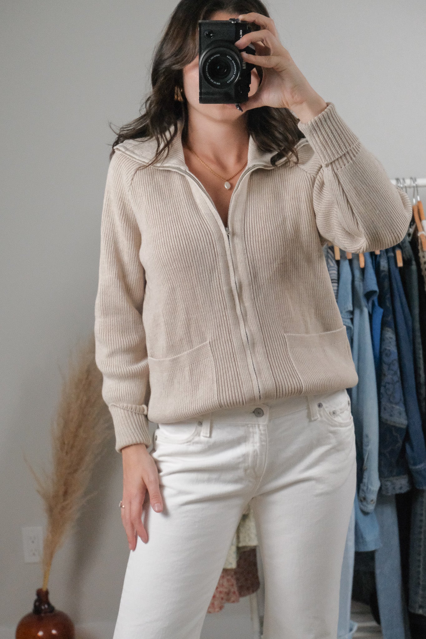 Vintage x Wool Blend Zip-Up Collared Sweater (M)