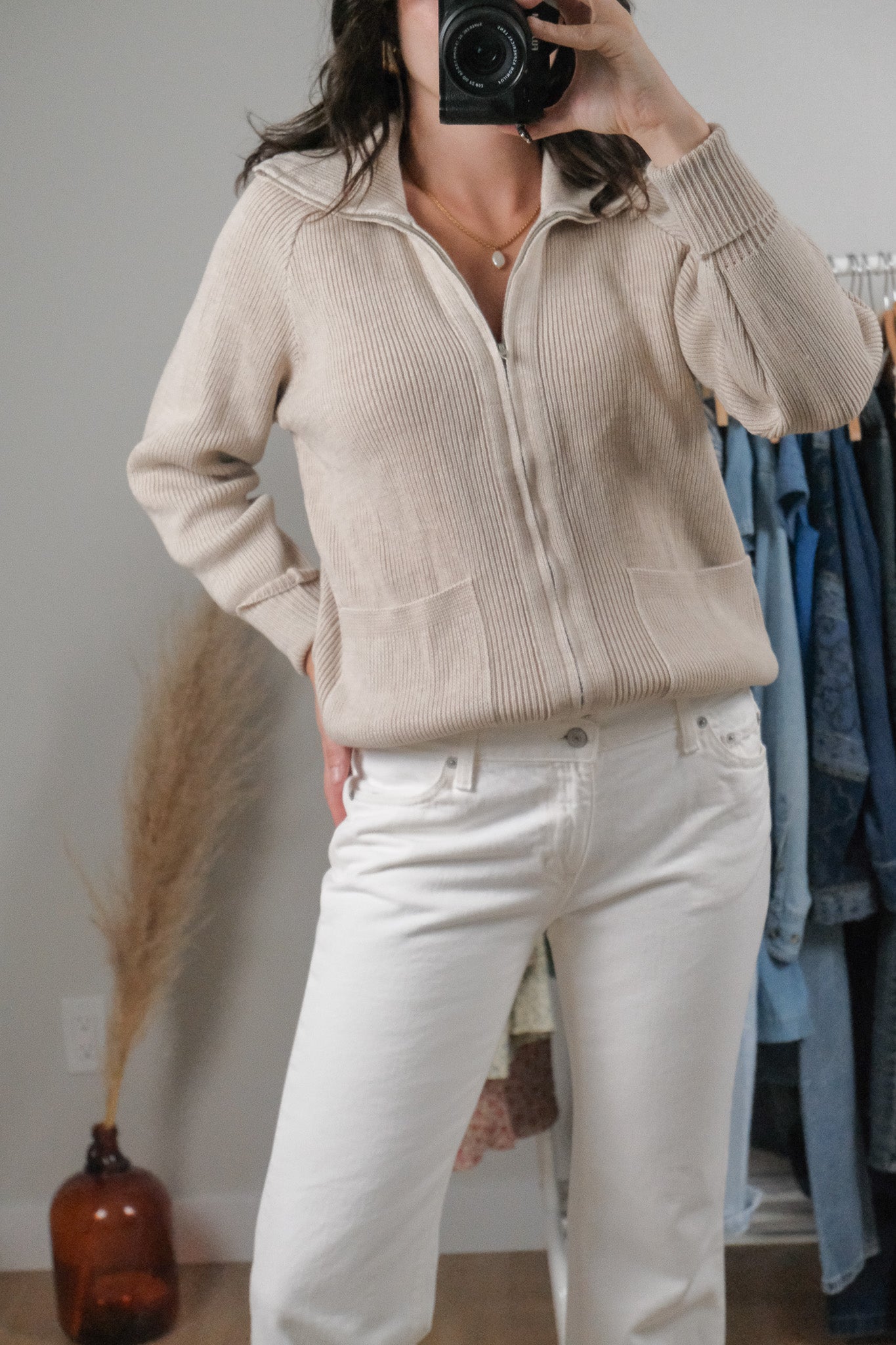 Vintage x Wool Blend Zip-Up Collared Sweater (M)