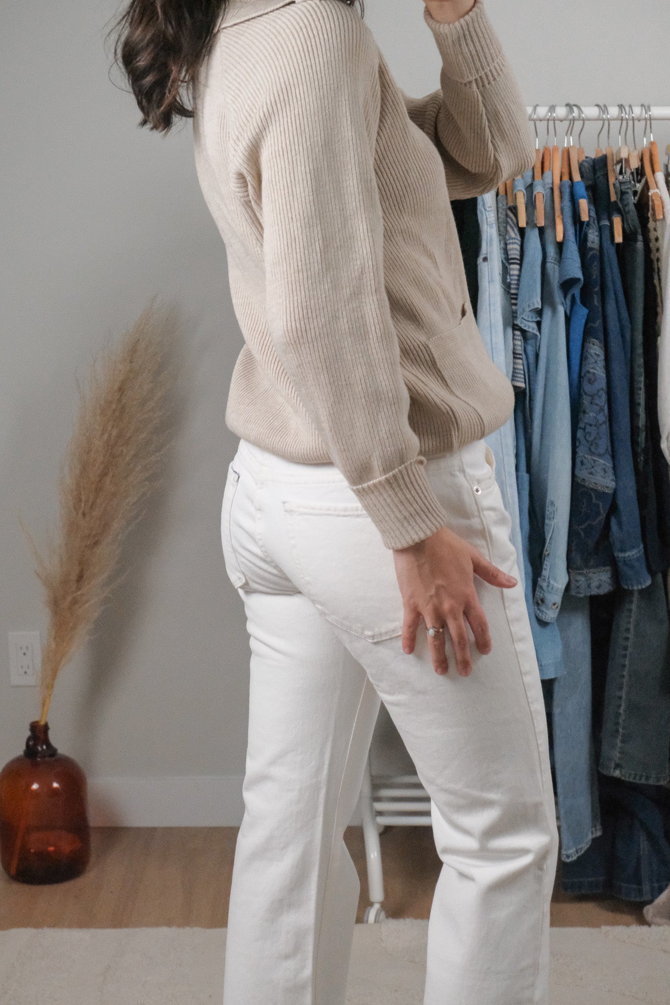 Vintage x Wool Blend Zip-Up Collared Sweater (M)