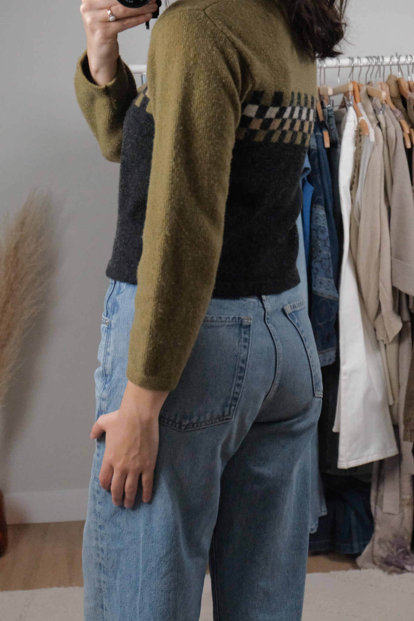 Vintage x Wool Blend Checkered Zip-Up Cardigan (S)