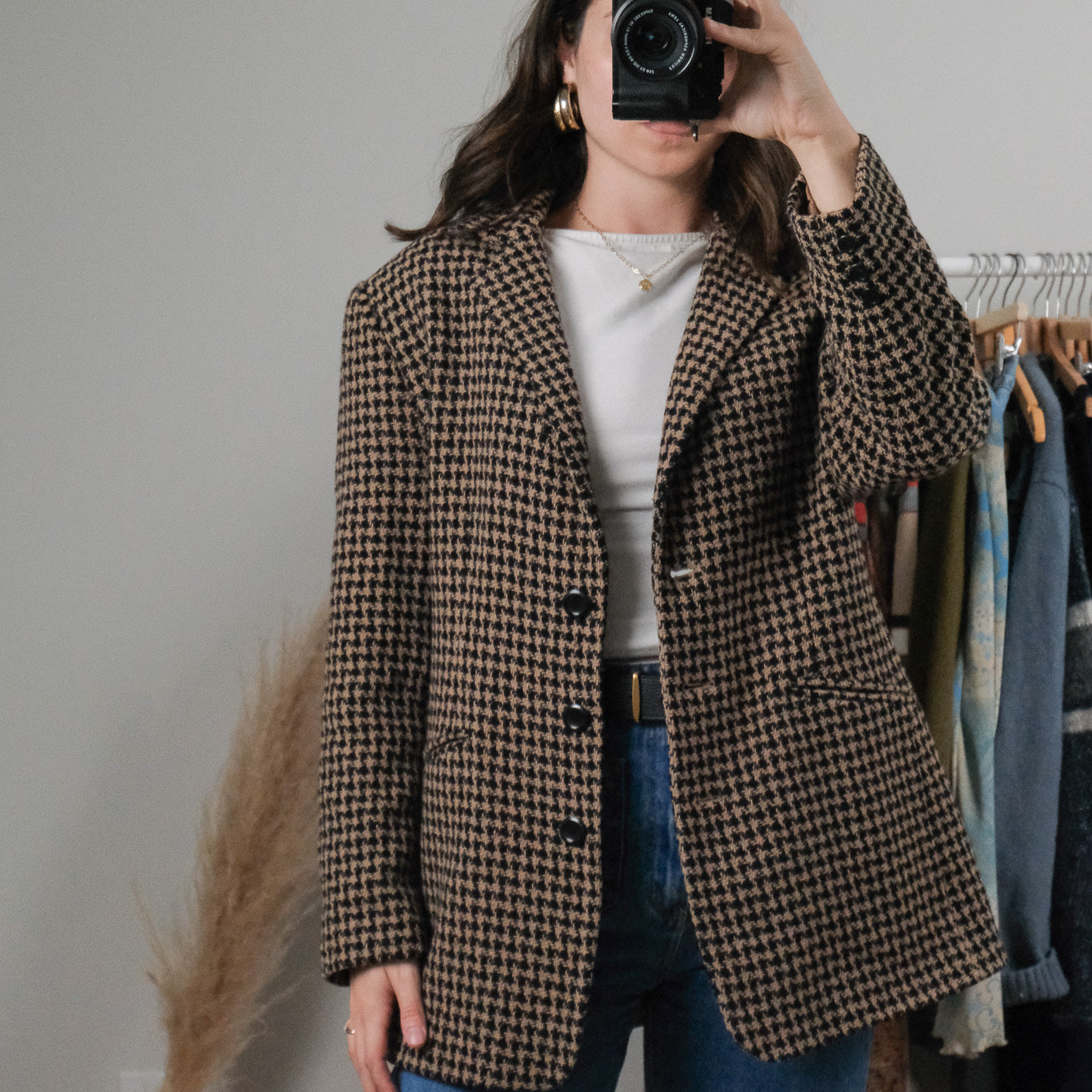 Vintage x Wool Blend Houndstooth Blazer (M)
